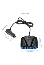 Arcturus Products 12v DC Three Cigarette Lighter Socket 3 USB Charger Splitter 12V Outlet Power Adapter
