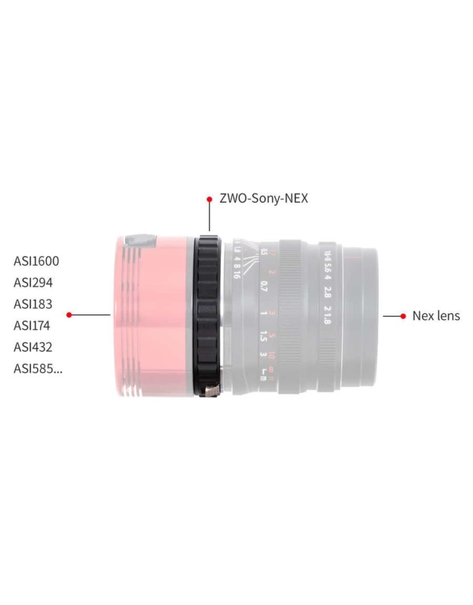 ZWO ZWO Sony NEX Lens to ASI Small-Sensor Camera Adapter