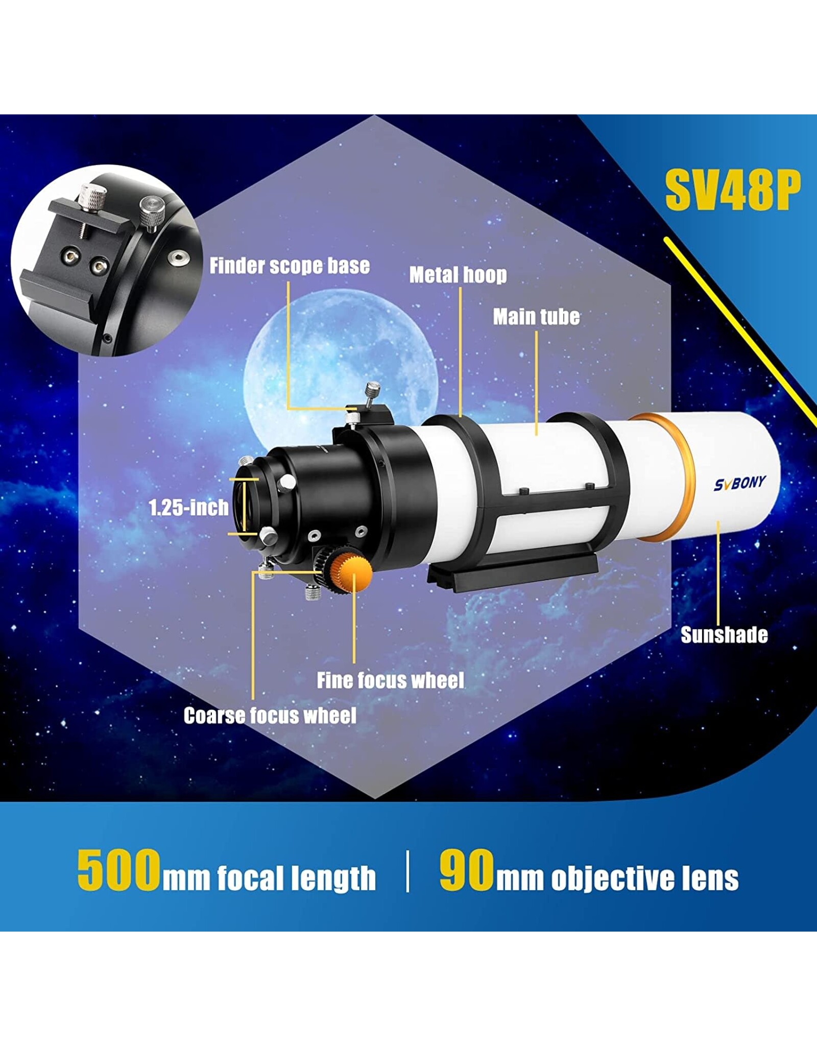 Svbony SvBony SV48P Telescope 90mm F5.5 Refractor for Astronomy  F9341A