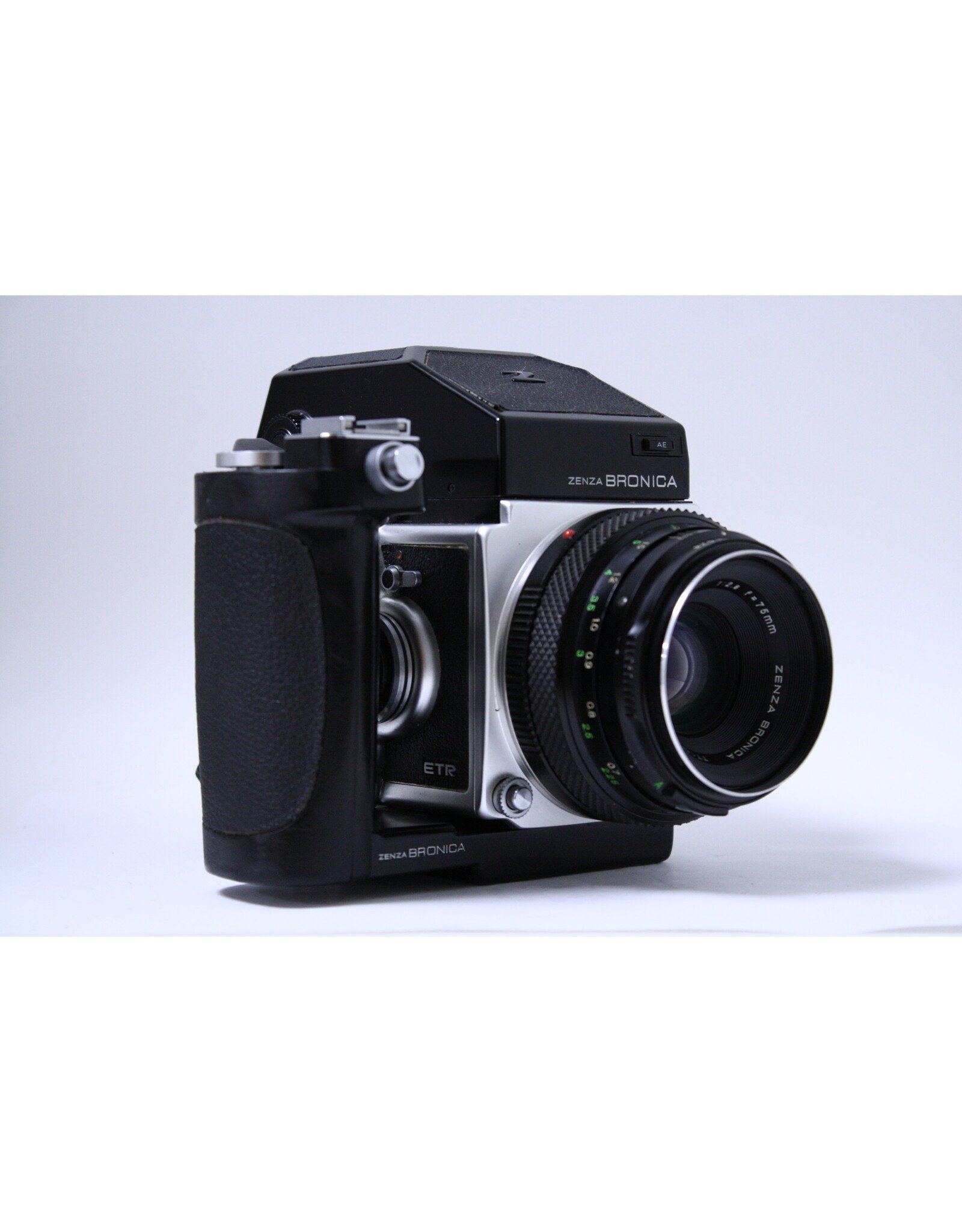 Zenza Bronica ETR with AE Finder, 120 Back, Grip, and 75mm f2.8