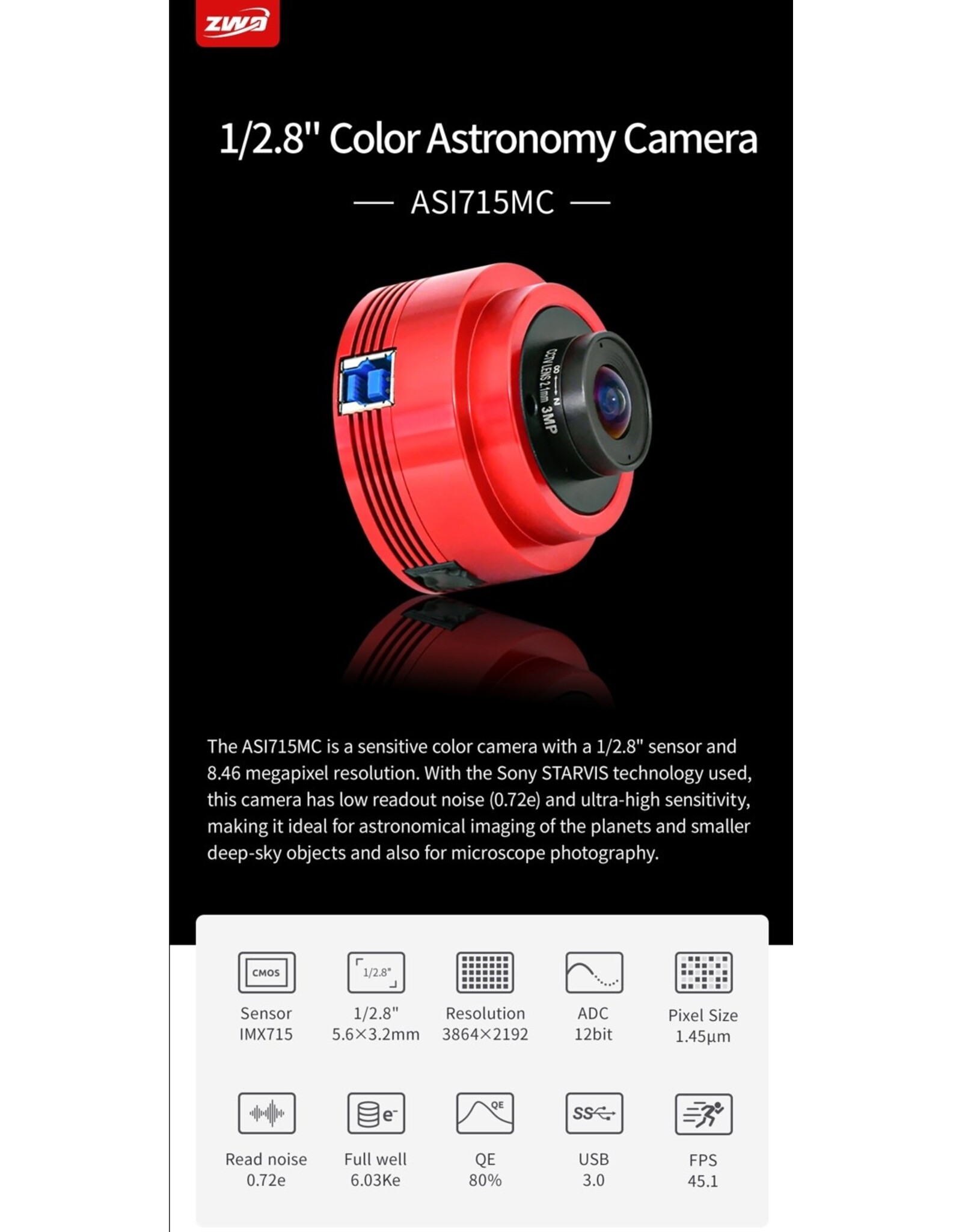 ZWO ZWO ASI715MC Color Astronomy Camera
