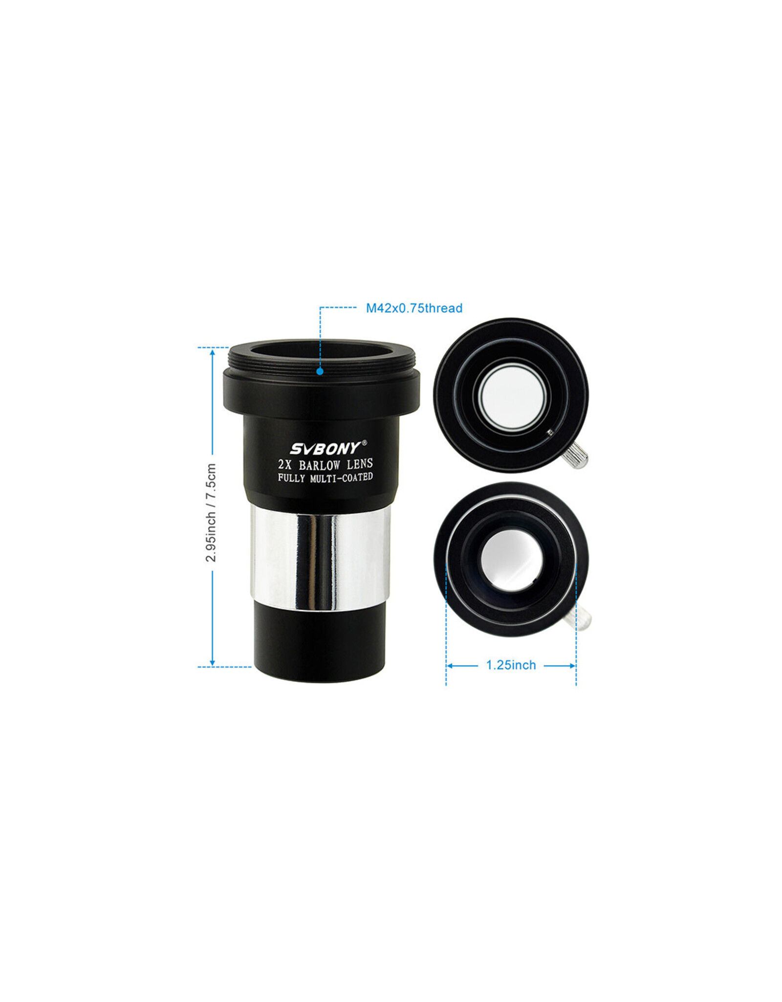 Arcturus Svbony 2x Short Focus Barlow with built in T Thread
