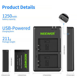 Neweer Neewer LP-E17 Battery 2-Pack for Canon with Dual USB Charger (1250mAh)