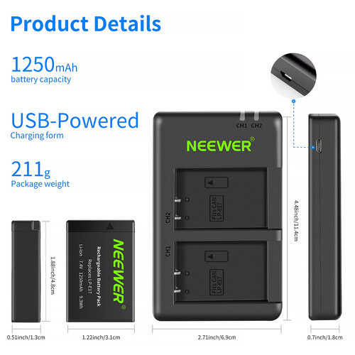 Neweer Neewer LP-E17 Battery 2-Pack for Canon with Dual USB