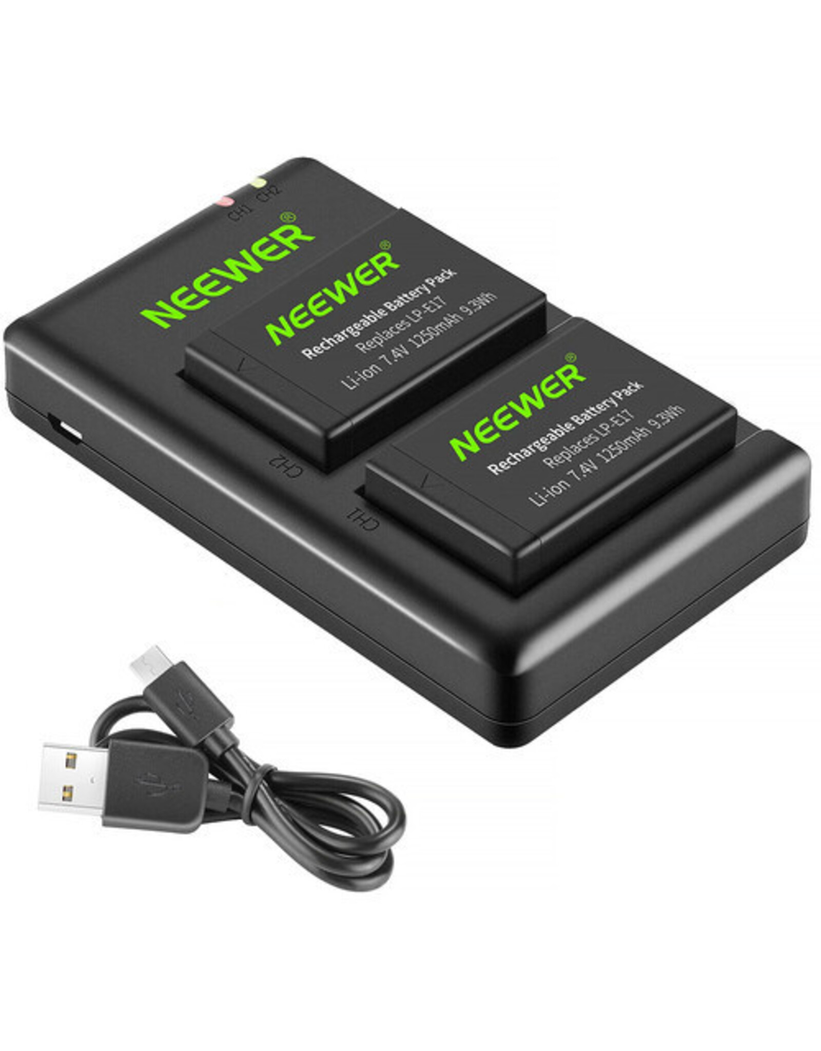 Neweer Neewer LP-E17 Battery 2-Pack for Canon with Dual USB Charger (1250mAh)