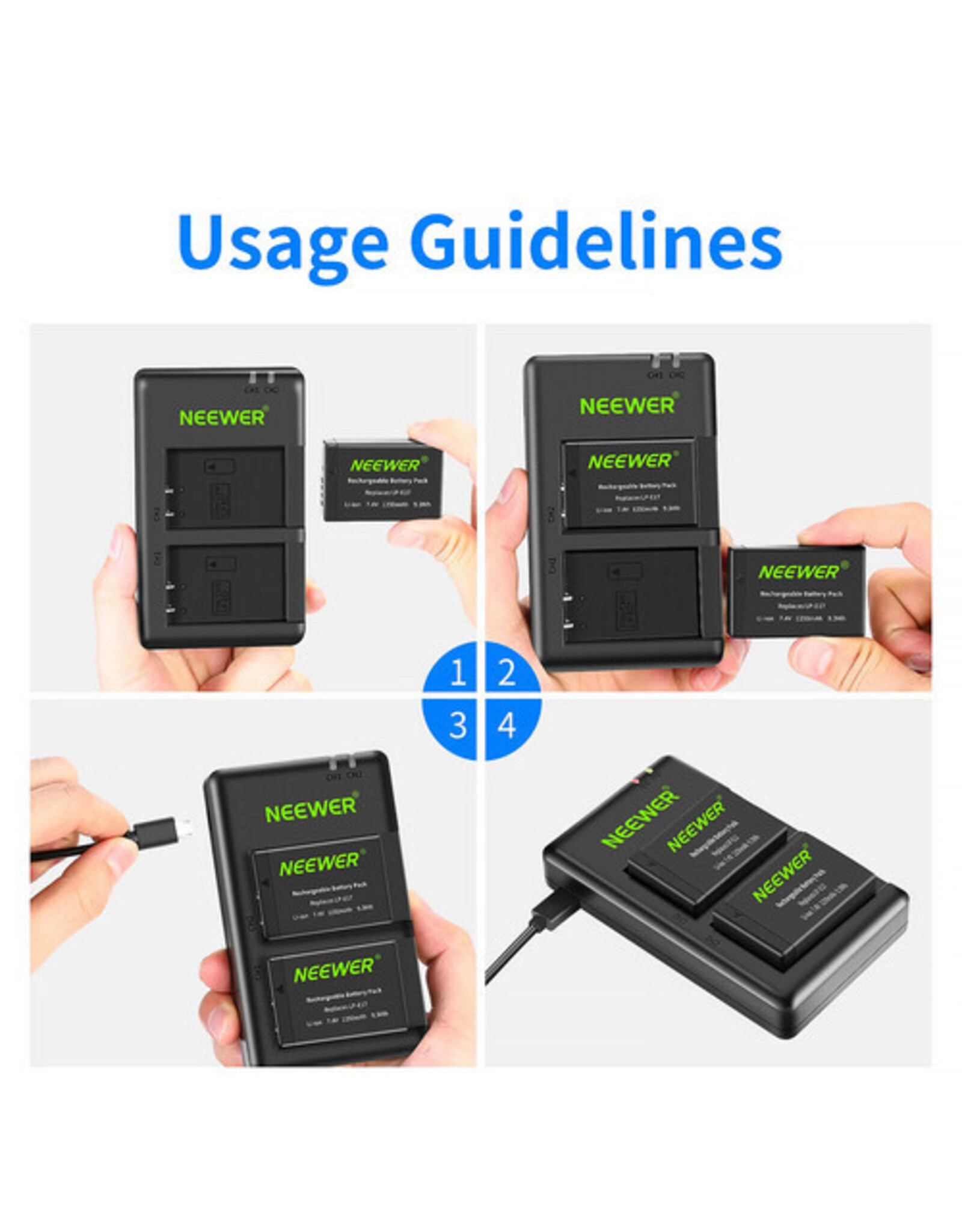Neweer Neewer LP-E17 Battery 2-Pack for Canon with Dual USB Charger (1250mAh)