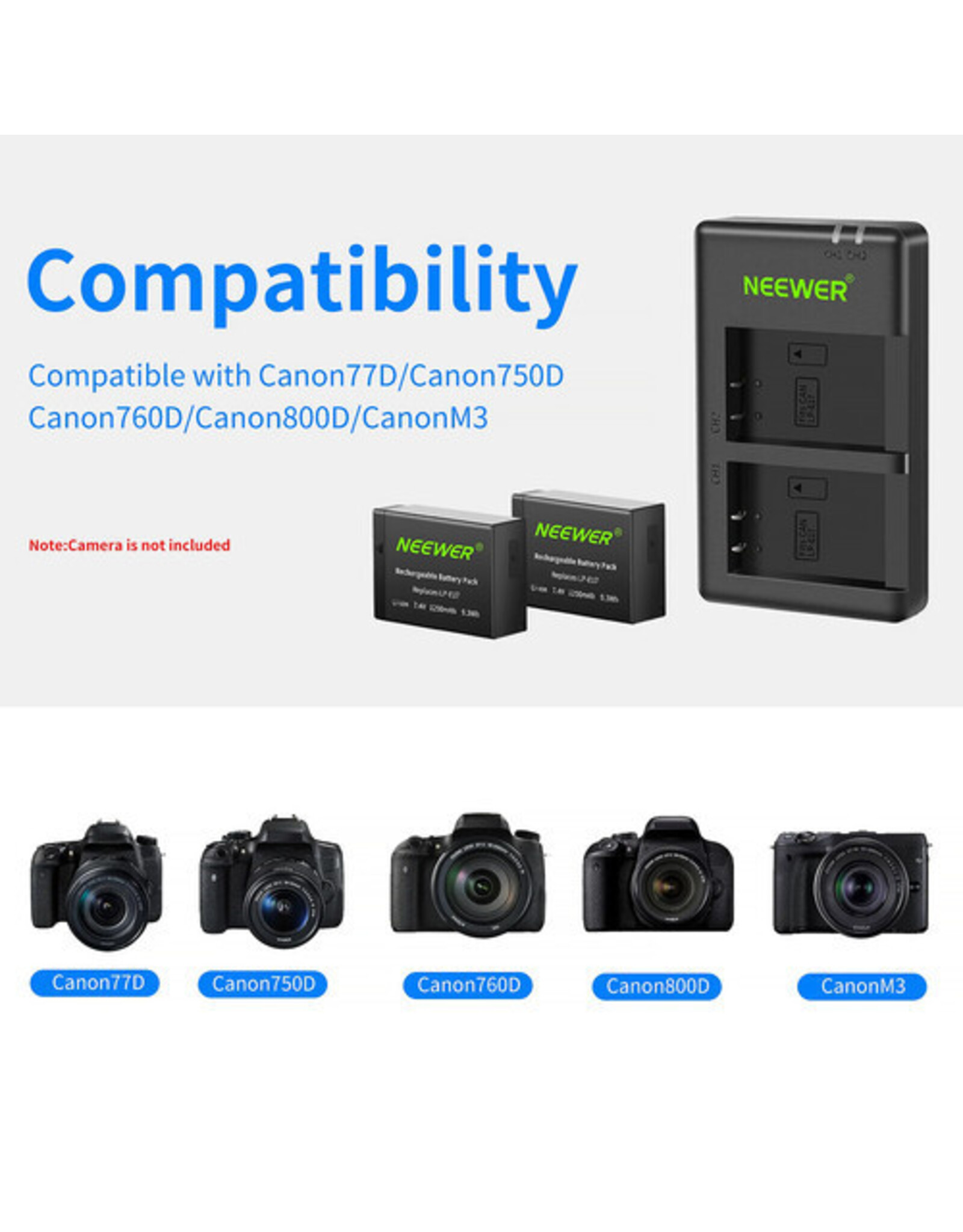 Neweer Neewer LP-E17 Battery 2-Pack for Canon with Dual USB Charger (1250mAh)