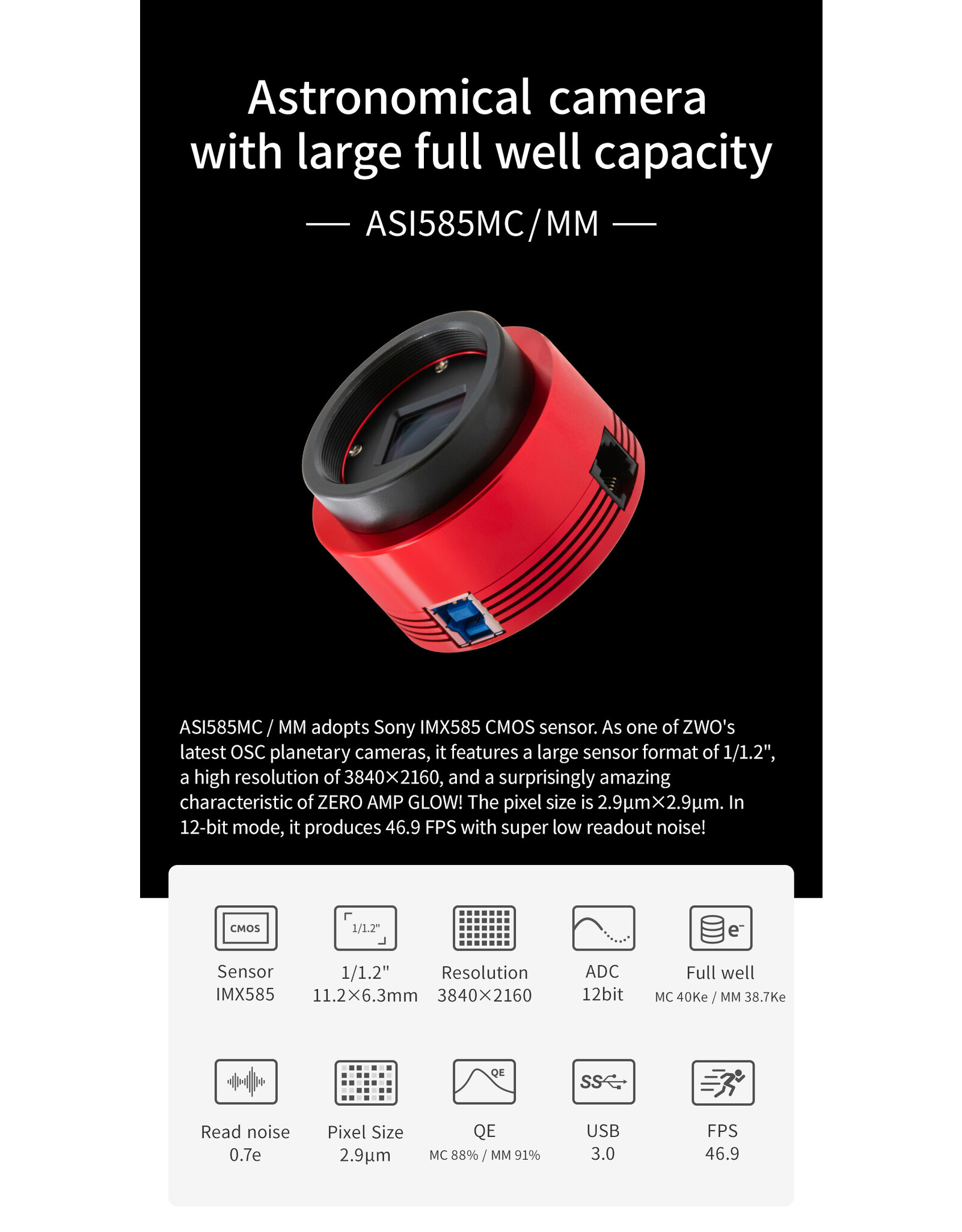 ZWO ZWO ASI585MM USB3.0 Mono Astronomy Camera