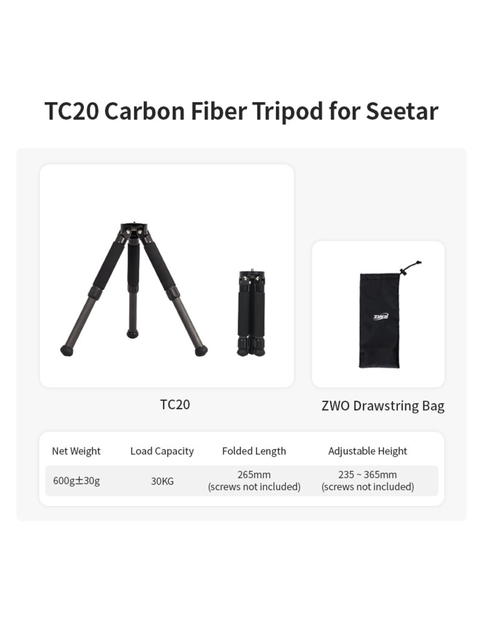 ZWO ZWO TC20 & TH10 Tripod Head Package for SeeStar S30/S50