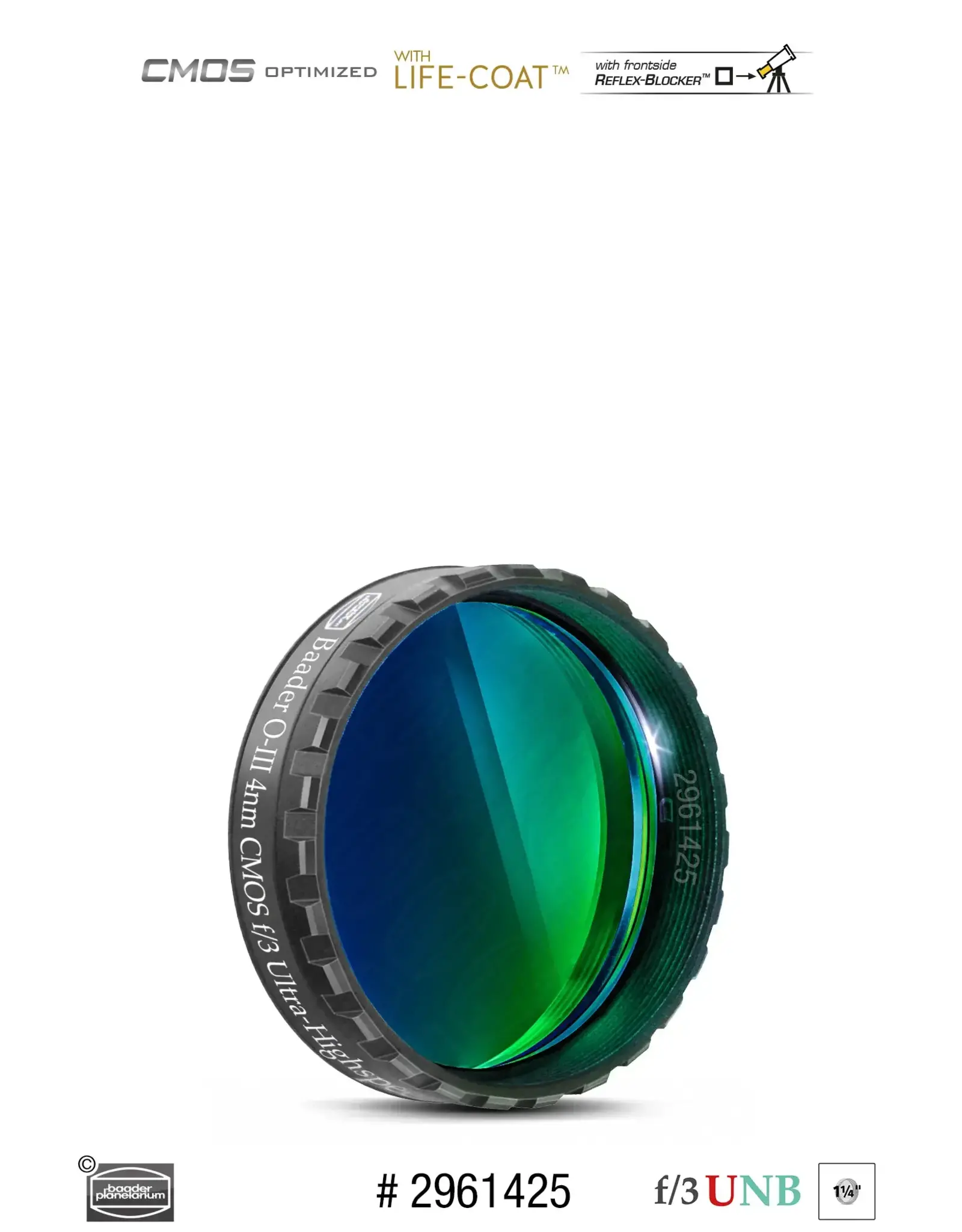 Baader Planetarium Baader O-III  f/3 Ultra-Highspeed-filter (4nm)- CMOS-optimized (SPECIFY SIZE)
