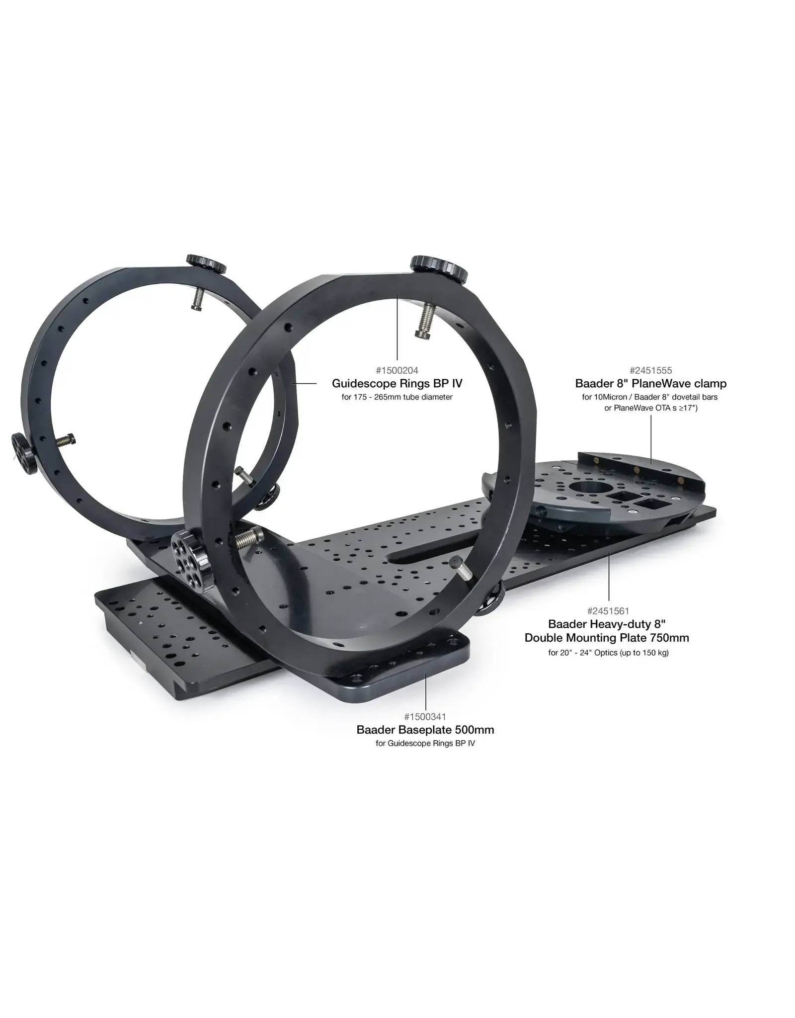 Baader Planetarium Guidescope rings BP IV - for tube diameters from 175-265mm (2pc), with large knobs and ball bearing tips