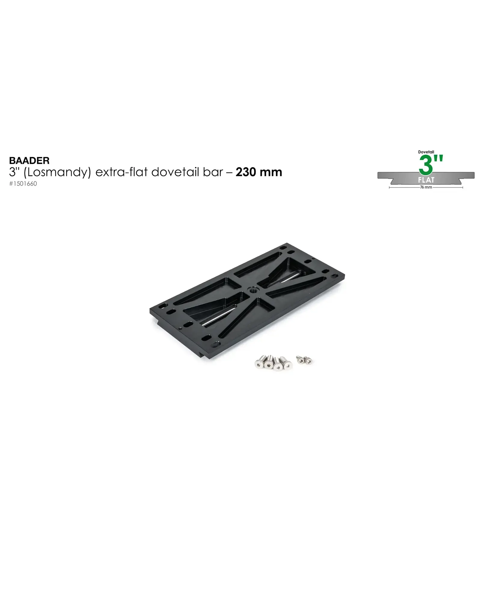Baader Planetarium Baader 3" Losmandy Dovetail Bar, flat 230mm- fits Baader 3" Dovetail Clamps