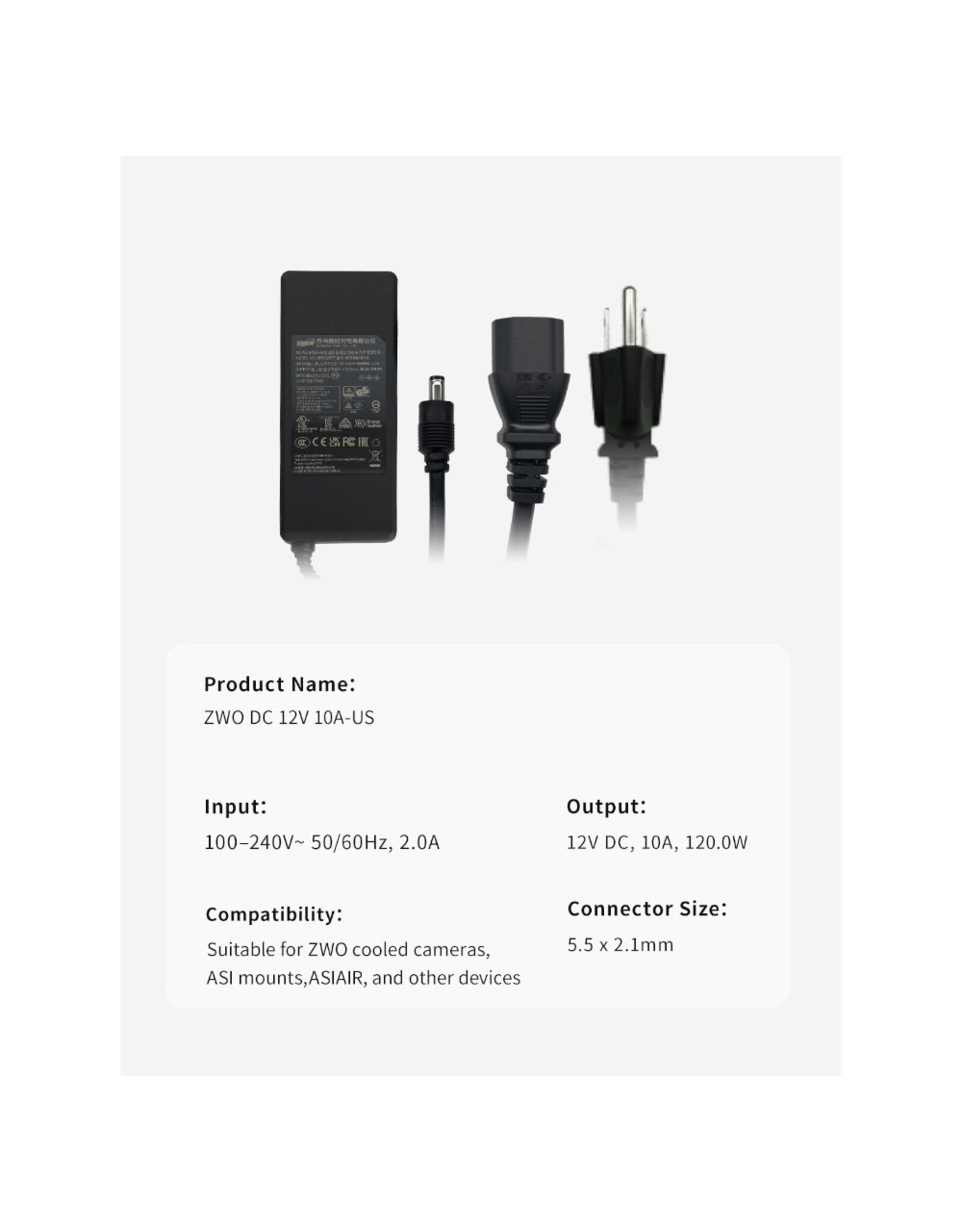 ZWO ZWO DC12V-10A Adapter - US