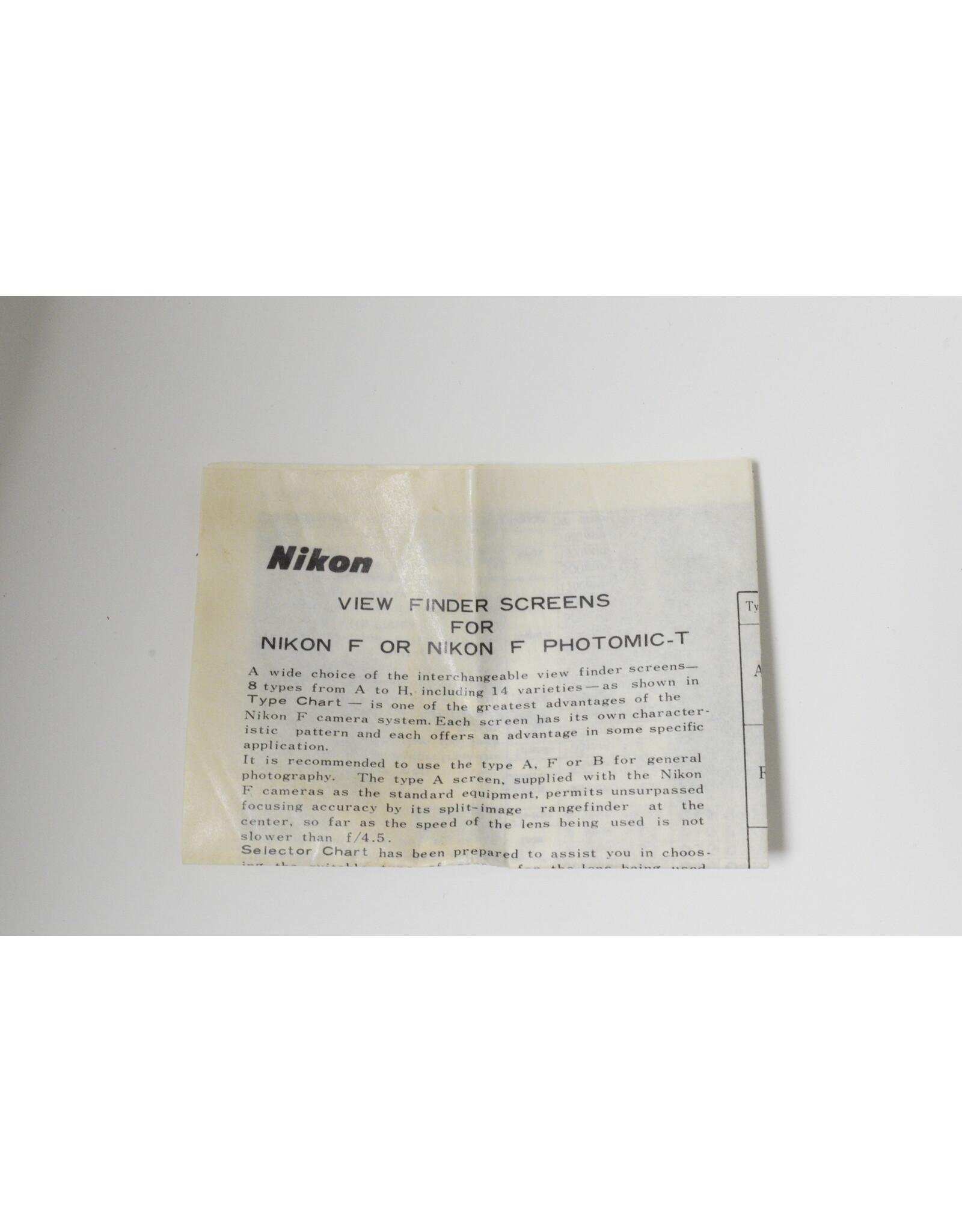 Nikon Nikon F Focusing Screen Type "G1"
