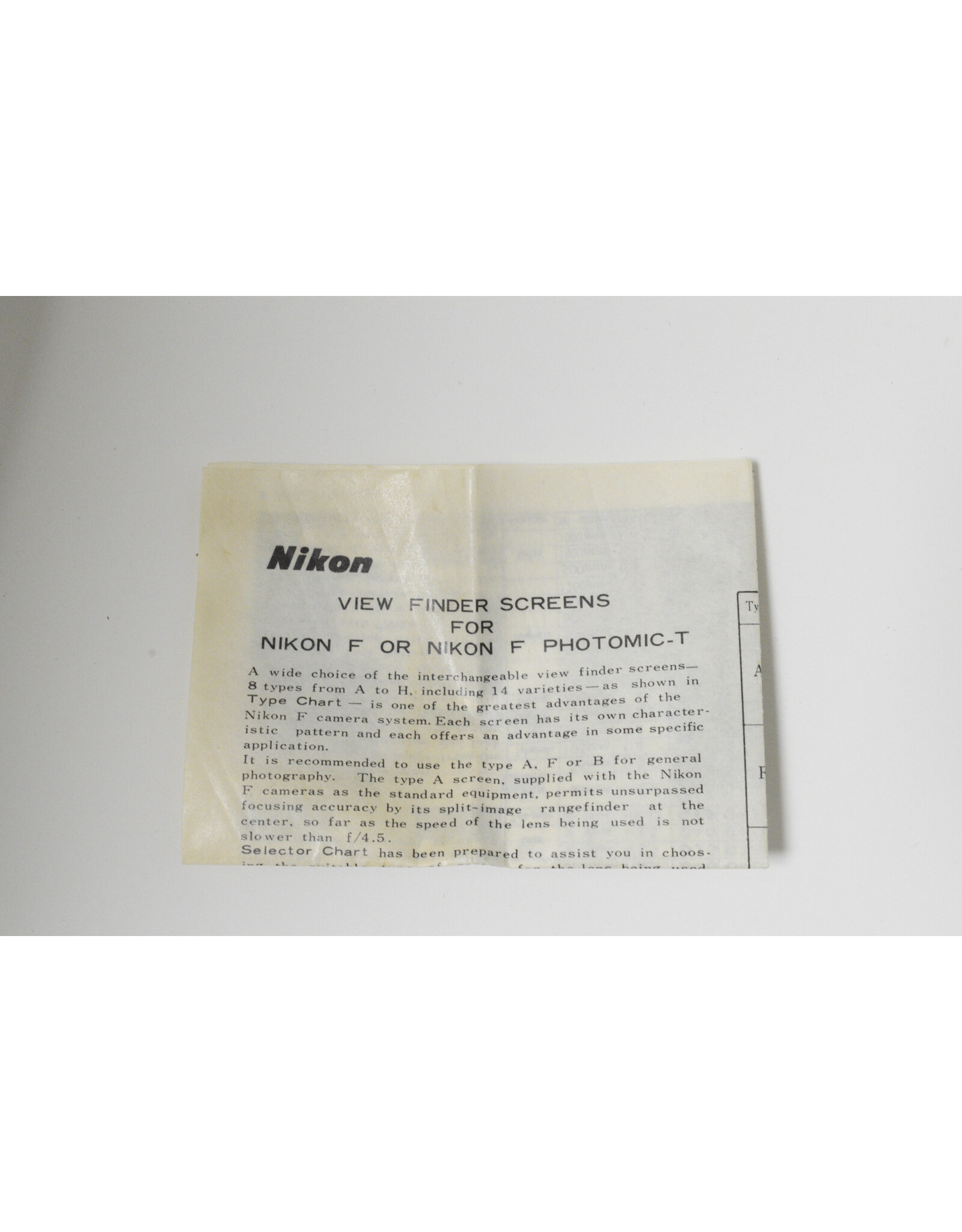 Nikon Nikon F Focusing Screen Type "G1"
