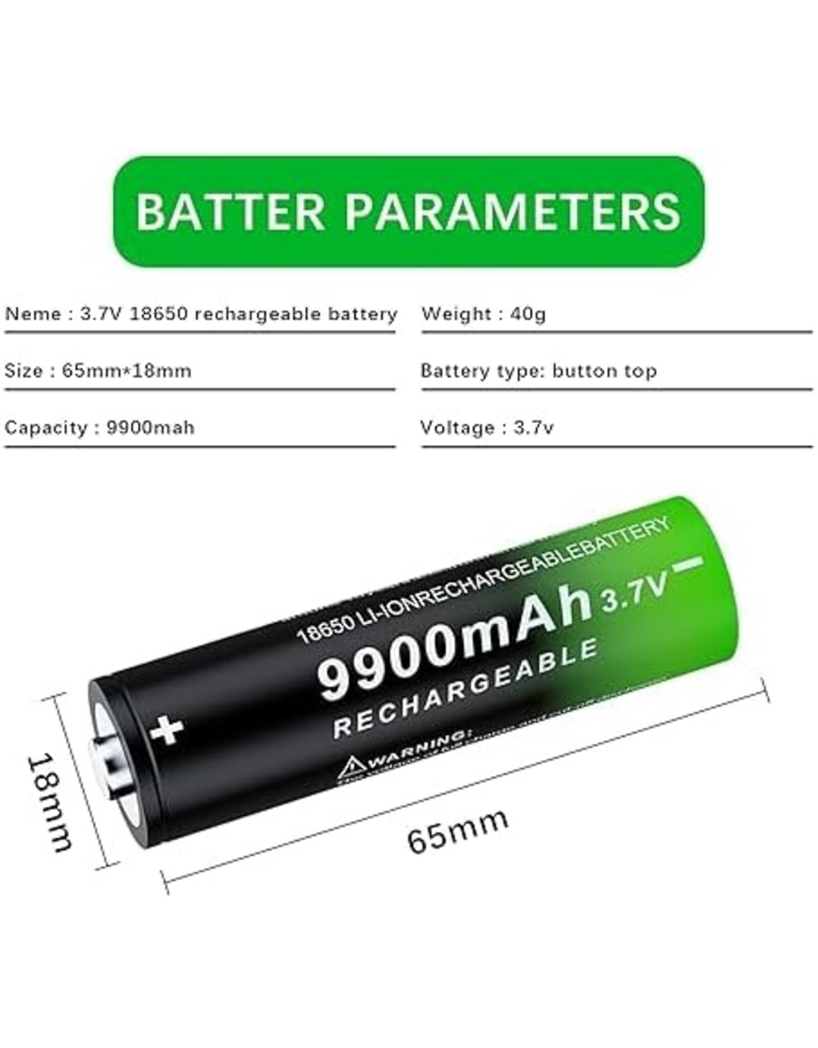 Lithium Battery 18650 3.7V for Laser Pointer