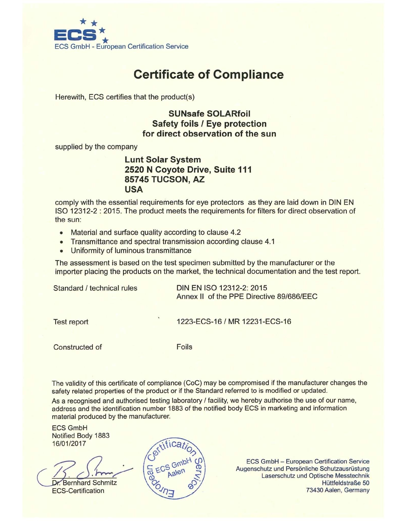 Lunt Lunt Solar Sytems Eclipse Glasses