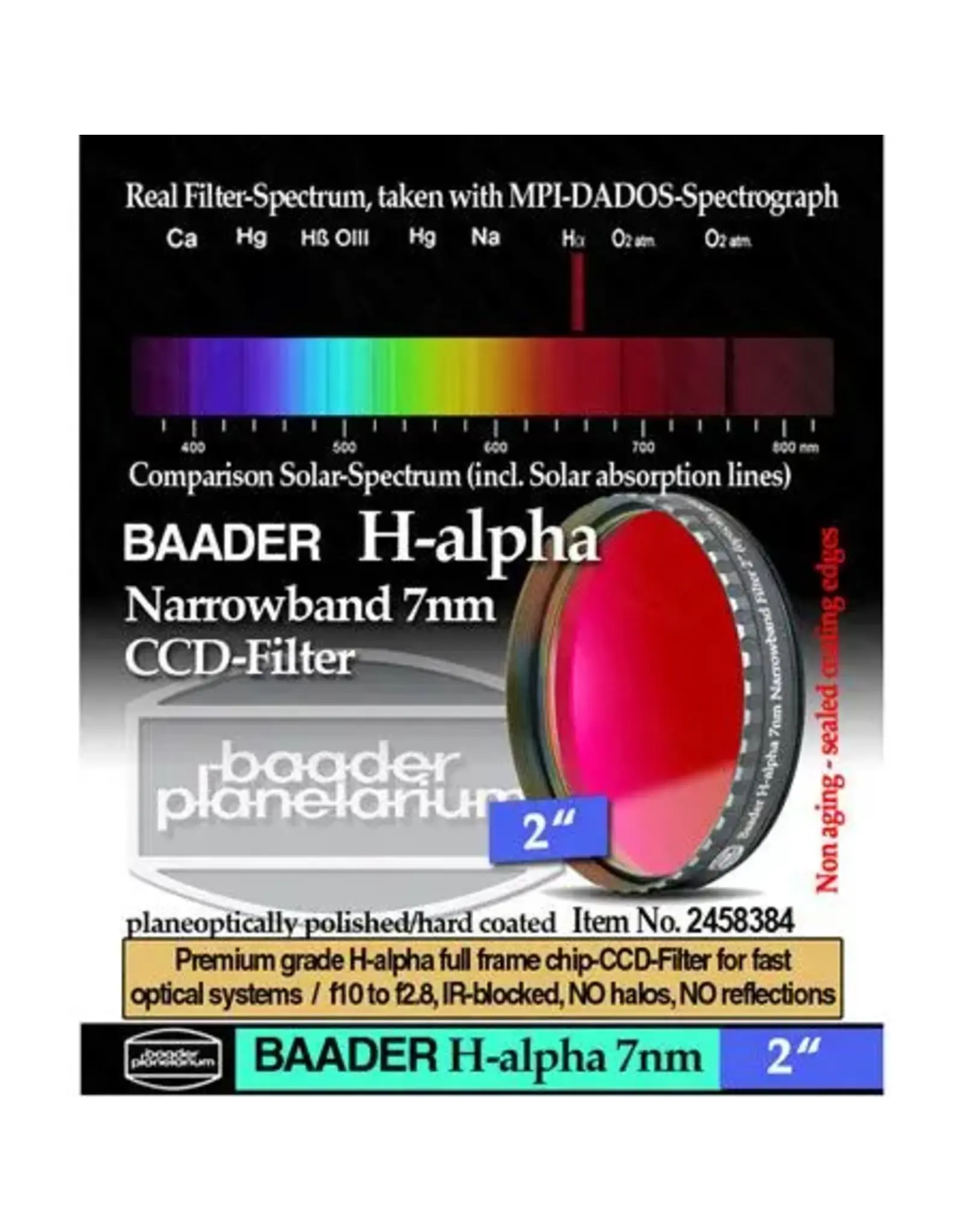 Baader Planetarium Baader Premium H-alpha 7nm CCD Narrowband-Filter (2 Inch) LIMITED QUANTITIES)