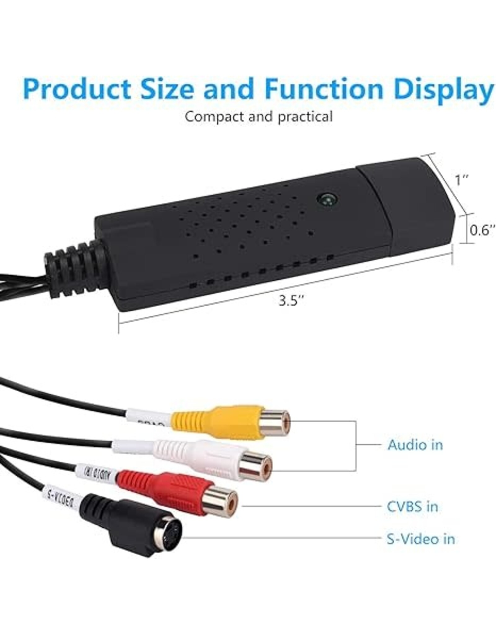 TCRAYCH USB Audio Video Converter, VHS to Digital Converter, Video Capture Card Digitize from Analog Video VCR VHS DVD, for Windows 7 8 10