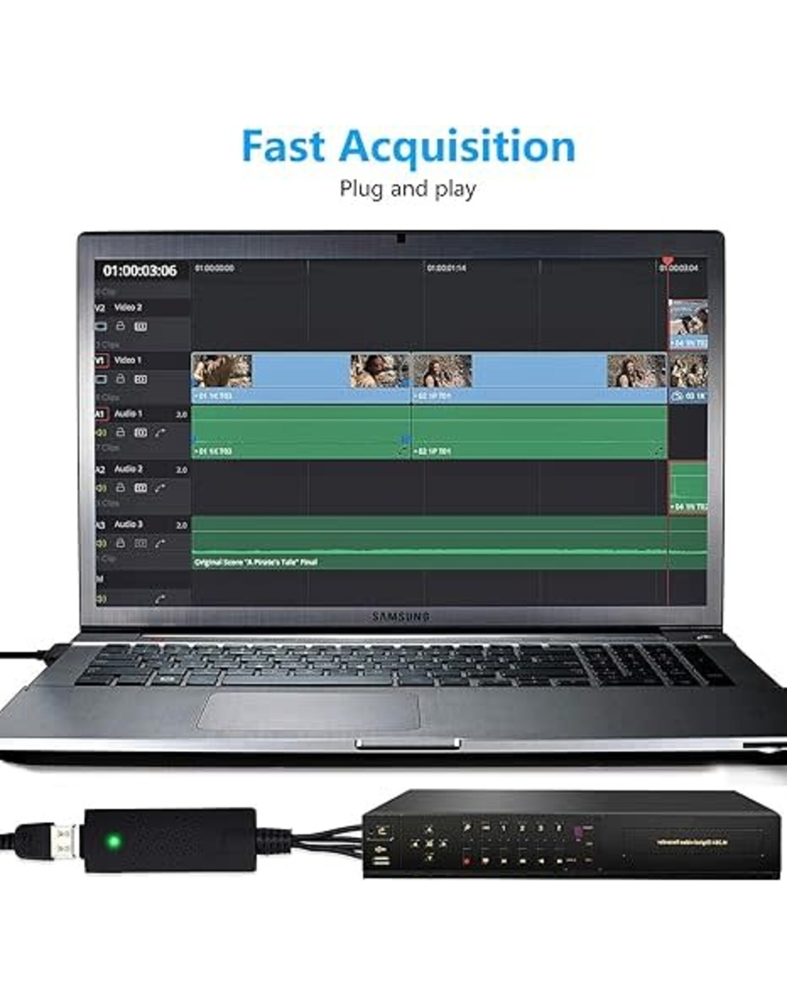 TCRAYCH USB Audio Video Converter, VHS to Digital Converter, Video Capture Card Digitize from Analog Video VCR VHS DVD, for Windows 7 8 10