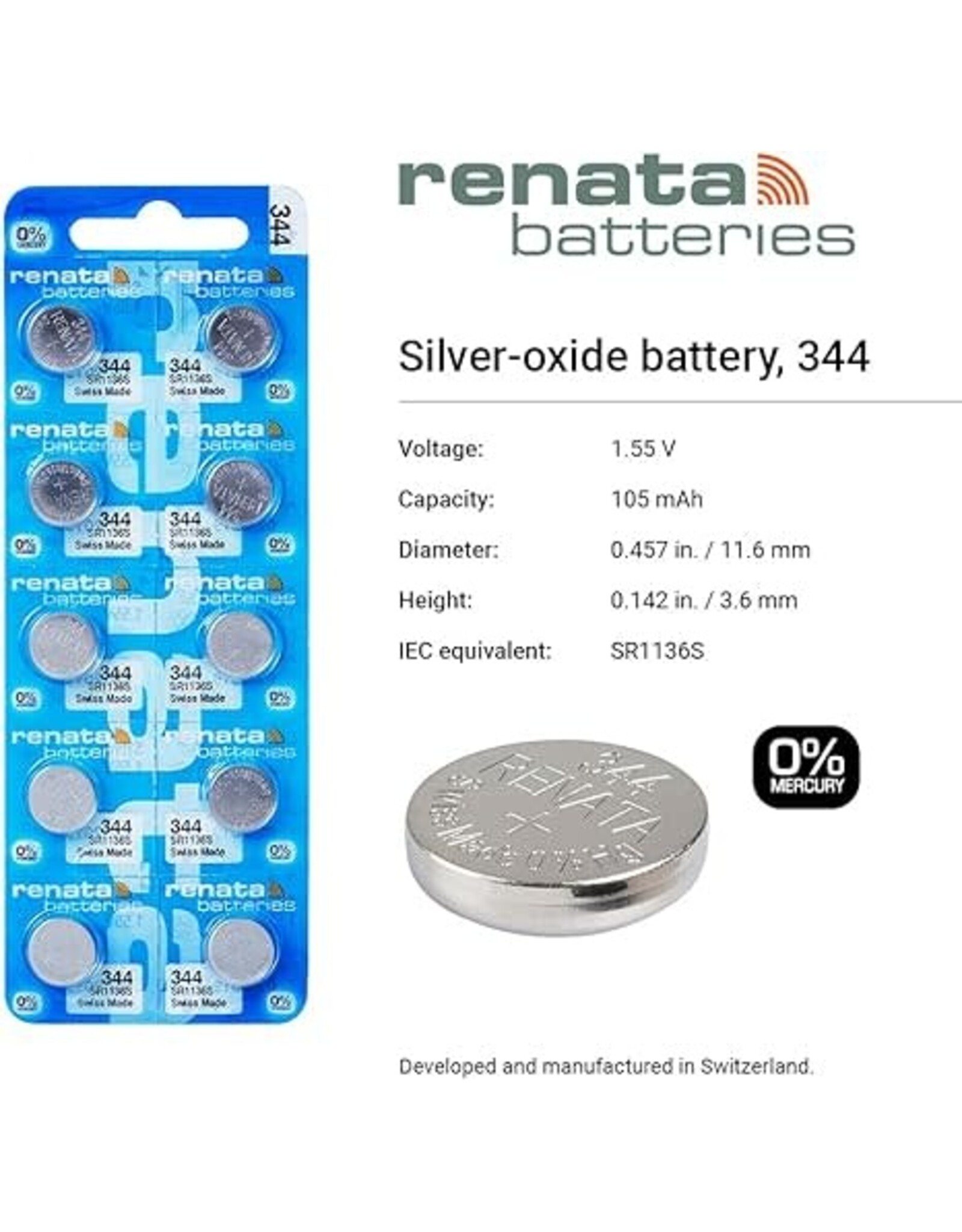 #344 Watch Battery (Pak of 2)