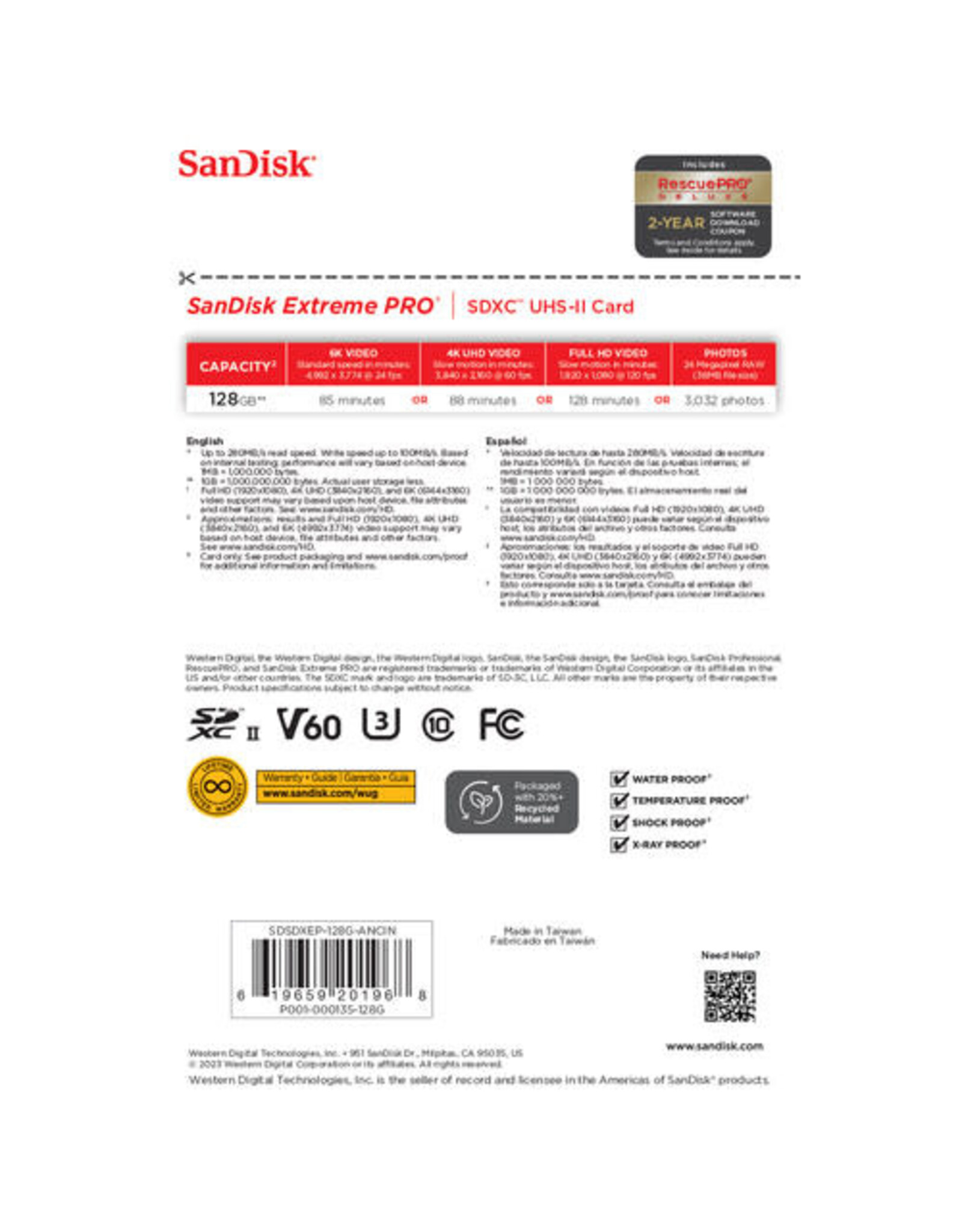 SanDisk 128GB Extreme PRO UHS-II SDXC Memory Card