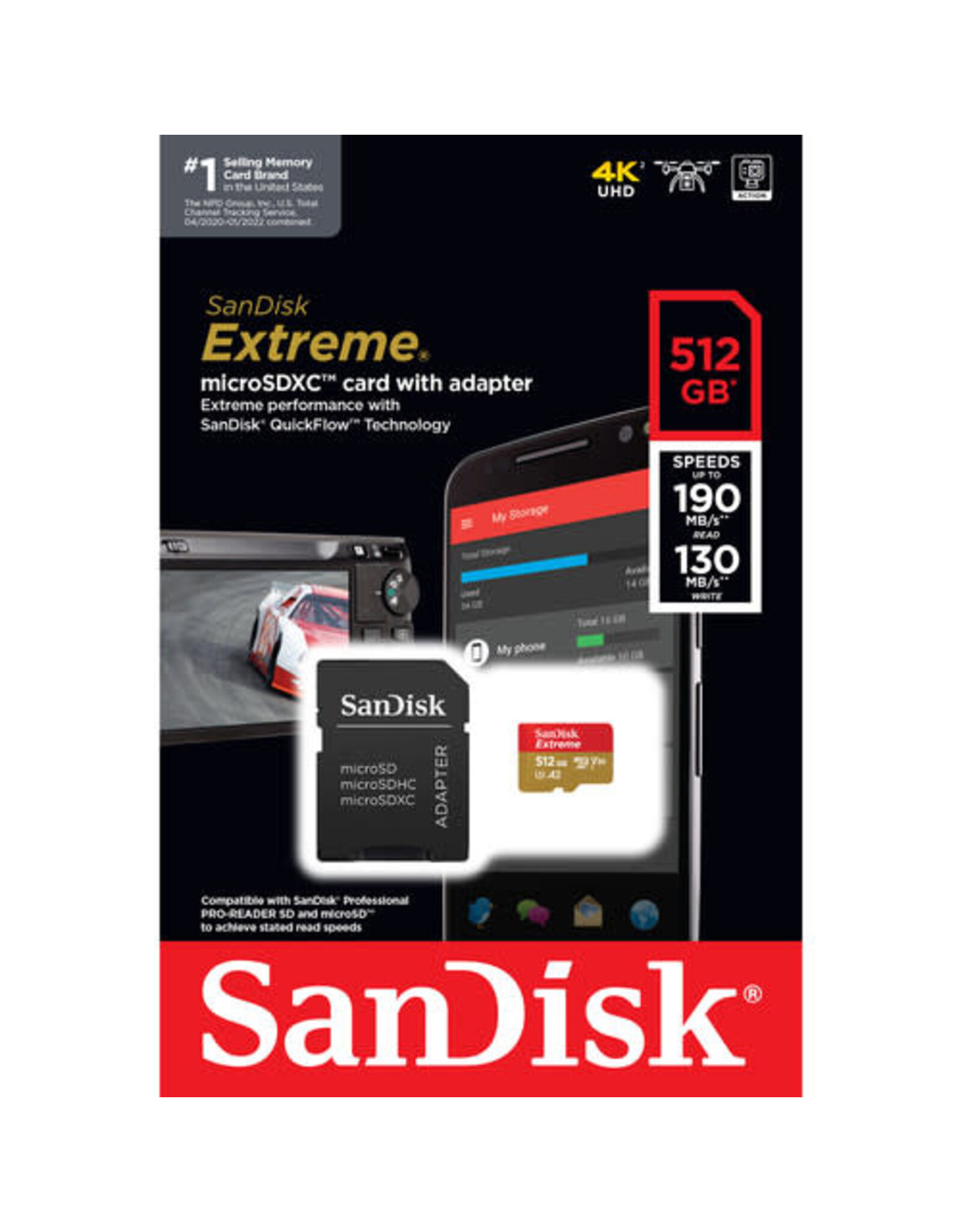 SanDisk 512GB Extreme UHS-I microSDXC Memory Card with SD Adapter