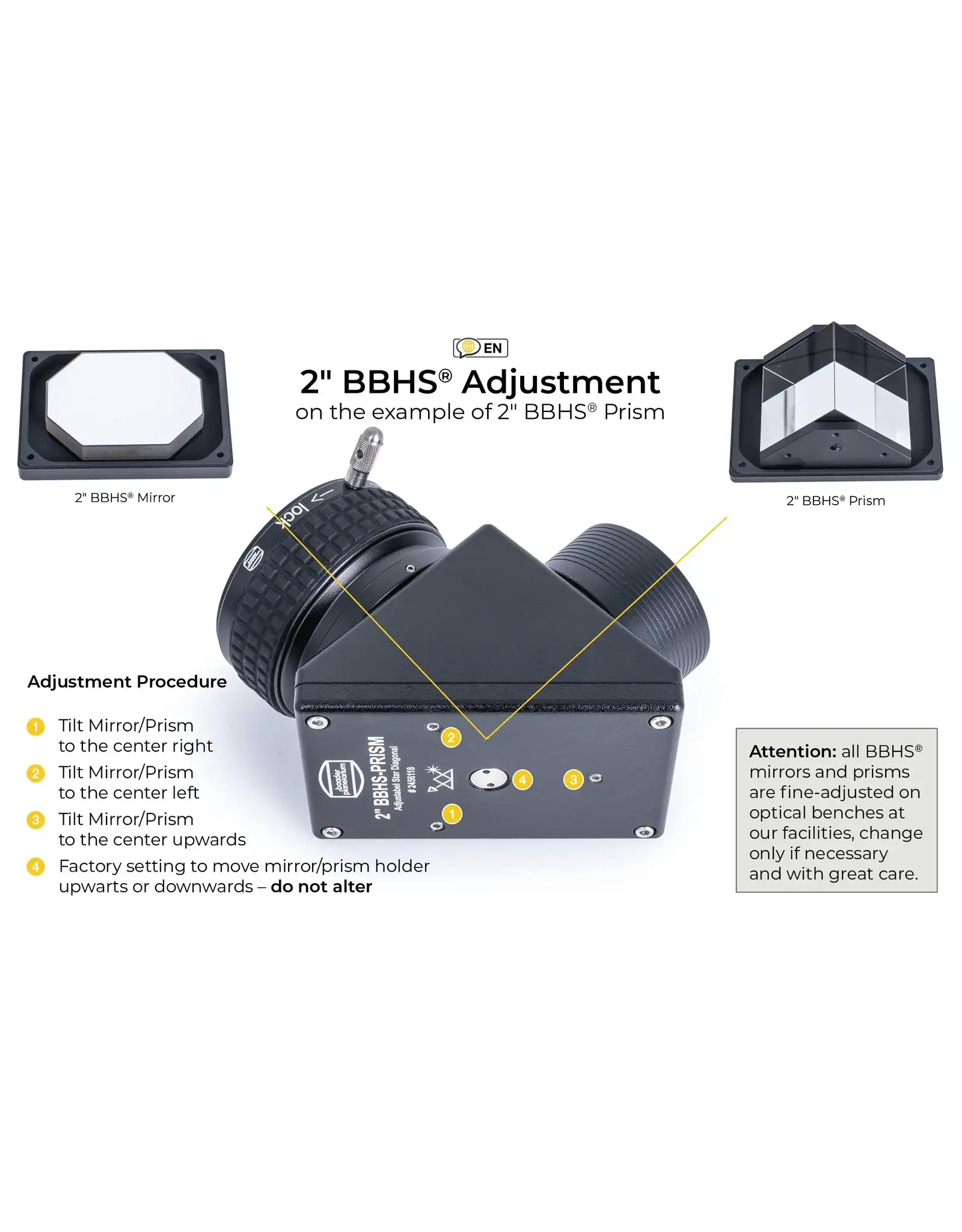Baader Planetarium Baader 2" BBHS ® Prism Star Diagonal Prism with 2" ClickLock Clamp and adjustment function