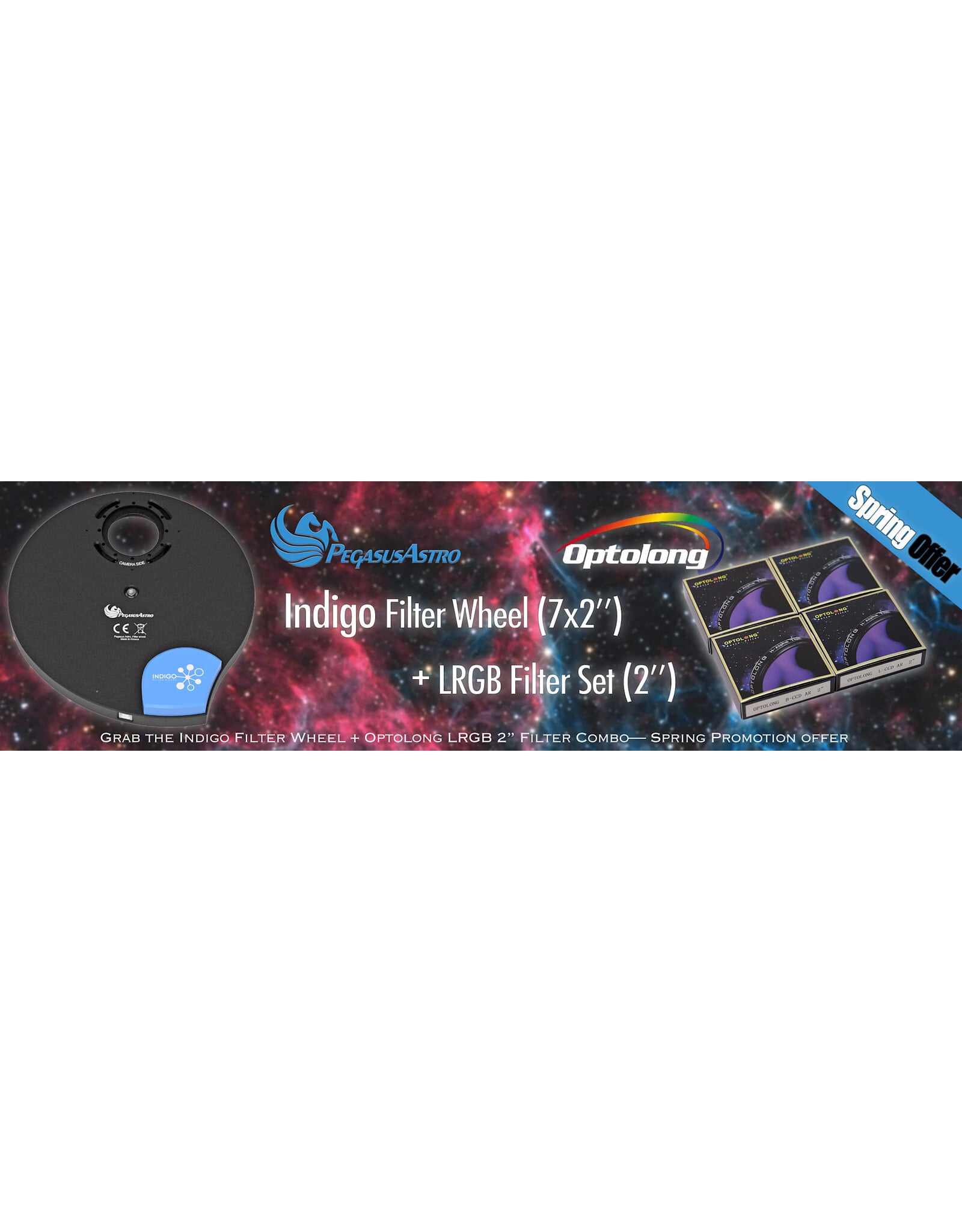 Pegasus Astro Pegasus Astro Indigo Filter Wheel (7x2") + Optolong LRGB Filter Set (2") Bundle