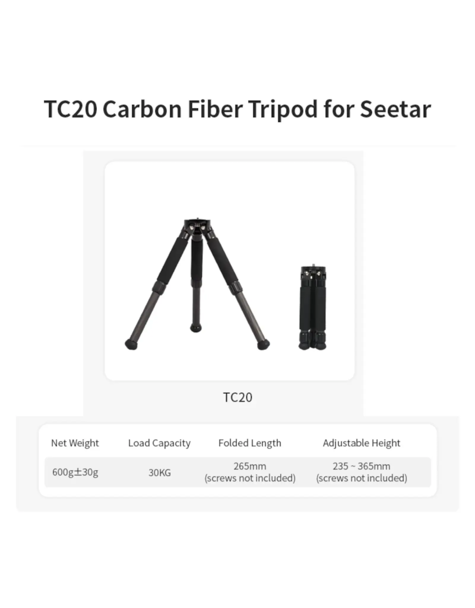 ZWO ZWO TC20 Carbon Fiber Tripod for Seestar Smart Telescopes