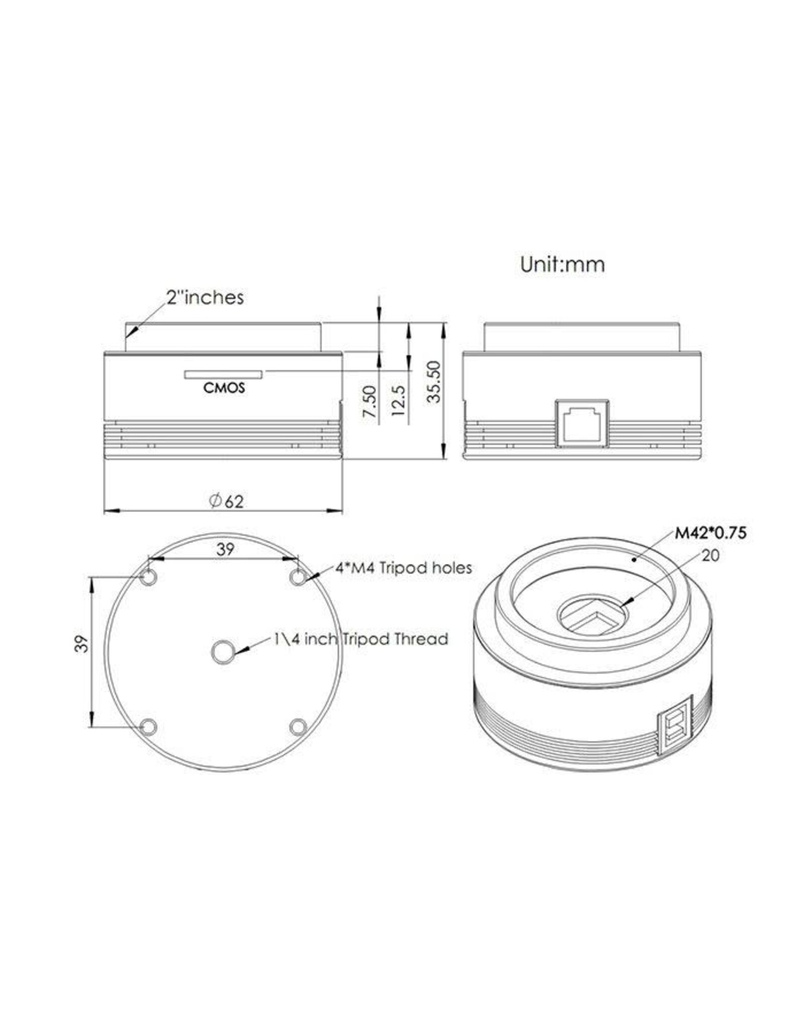 ZWO ZWO ASI120MC-S Color (3.75 microns) Astronomy Camera with USB 3.0 Connection  (OPEN BOX DISPLAY-FULL WARRANTY))