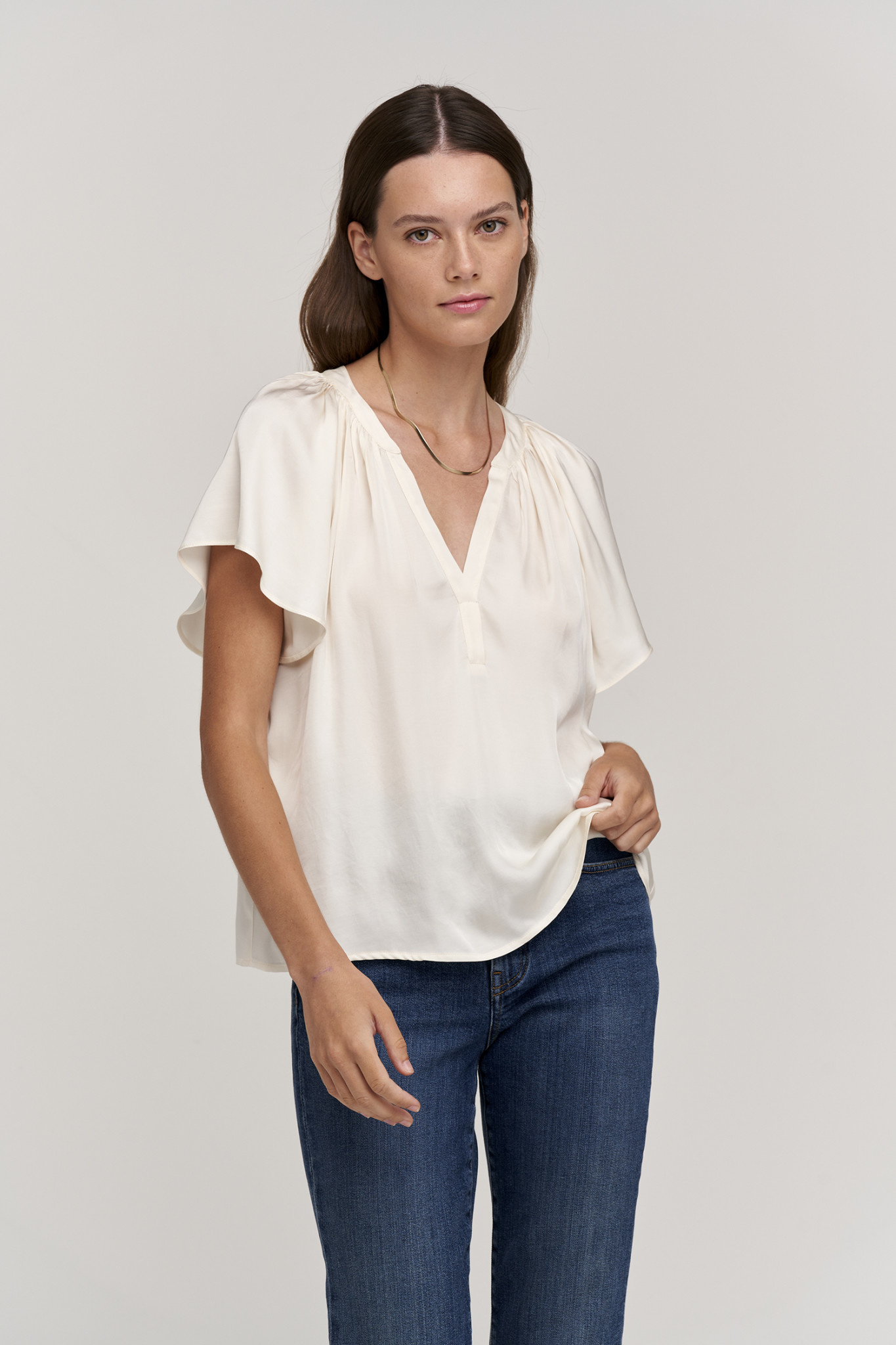 Lorena Satin Short Sleeve Top - Vincent