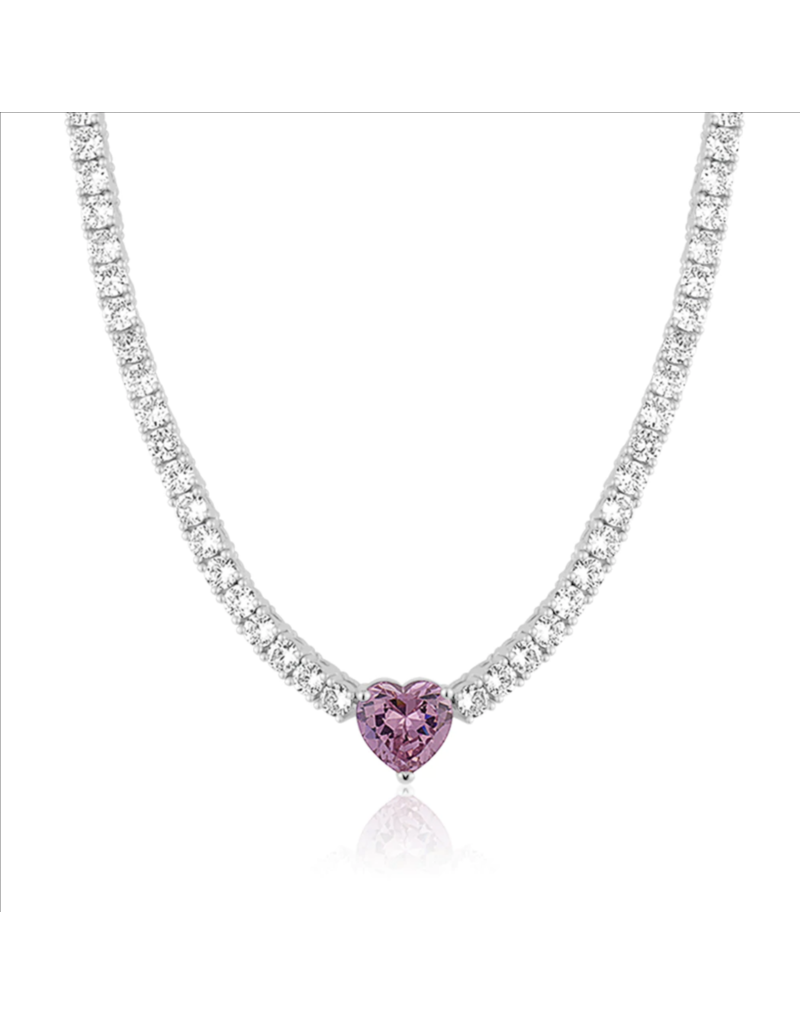 LimLim Tennis Necklace Classic Pink Heart