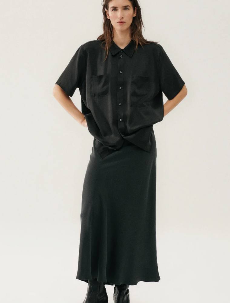 Silk Laundry Long Bias Cut Skirt Black