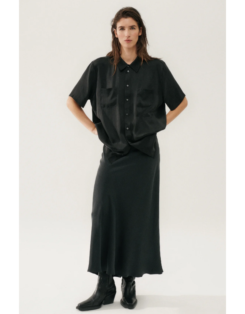 Silk Laundry Long Bias Cut Skirt Black