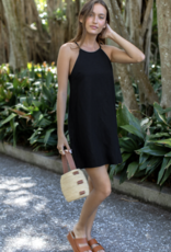 Emerson Fry High Neck Short Dress - Black Linen