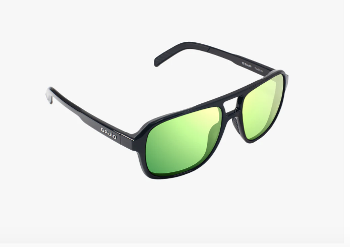 Bajio Bajio 12 South Sunglasses Black Gloss-Green Mirror Glass