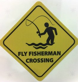 Anglers Covey Fly Fisherman Crossing Sticker 3.5" x 5"