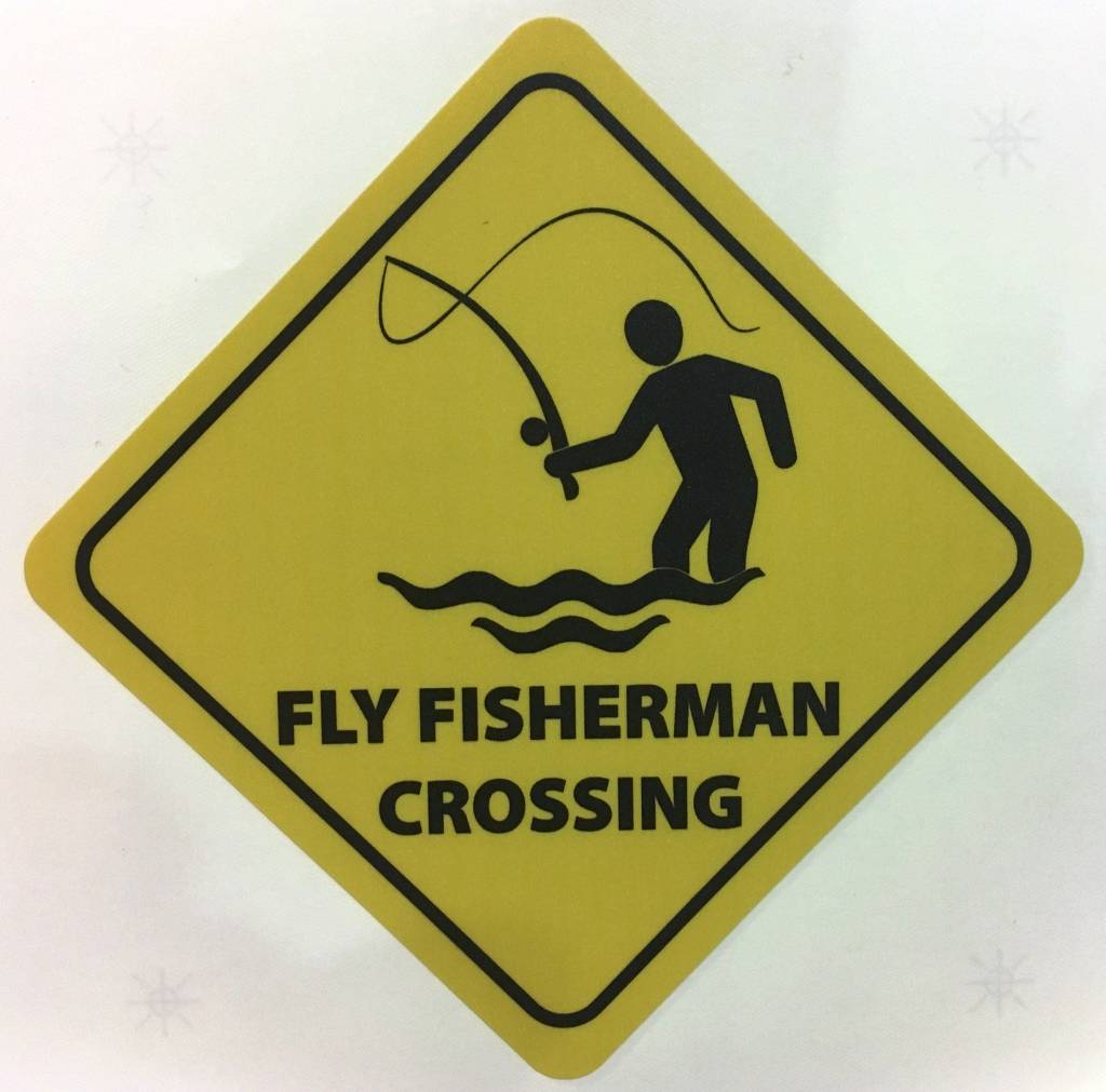 Anglers Covey Fly Fisherman Crossing Sticker 3.5" x 5"