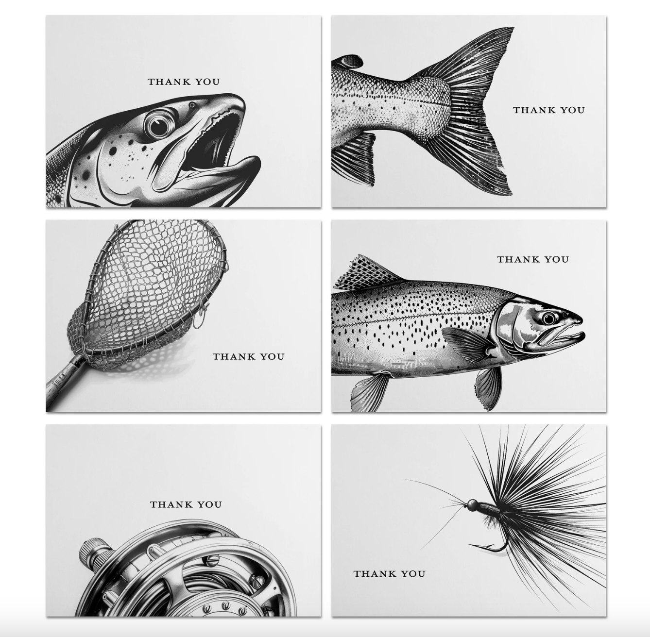 Anglers Covey Greeting Card Thank You B/W