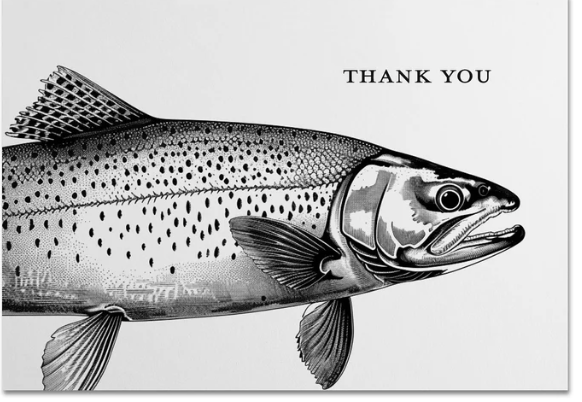 Anglers Covey Greeting Card Thank You B/W