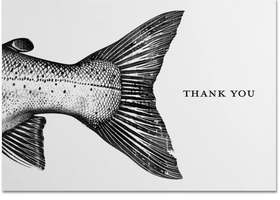 Anglers Covey Greeting Card Thank You B/W