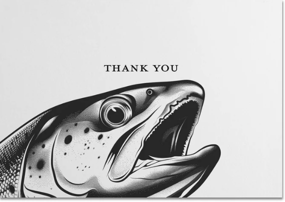 Anglers Covey Greeting Card Thank You B/W