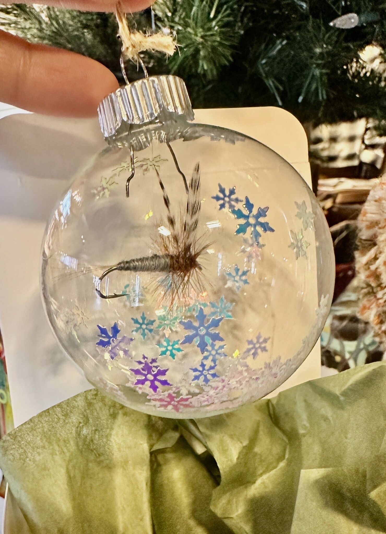 Anglers Covey Christmas Fly Ornament by Hans Mylant