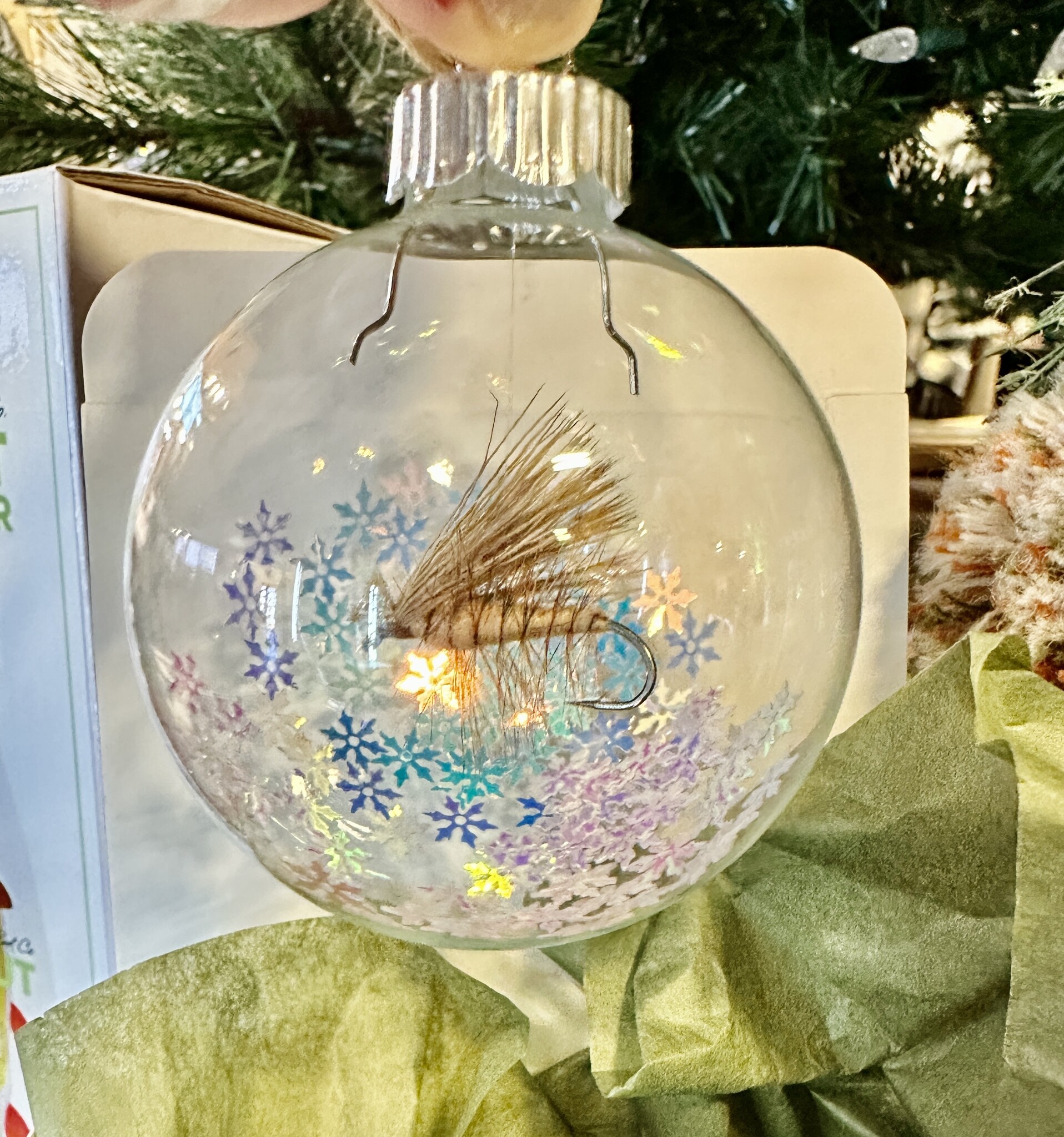 Anglers Covey Christmas Fly Ornament by Hans Mylant