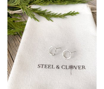 Steel & Clover Hexagon Stud Earrings Silver