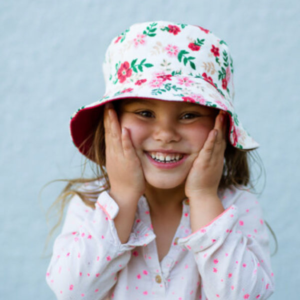 XS Unified Kids Bucket Hat Pink Posy 