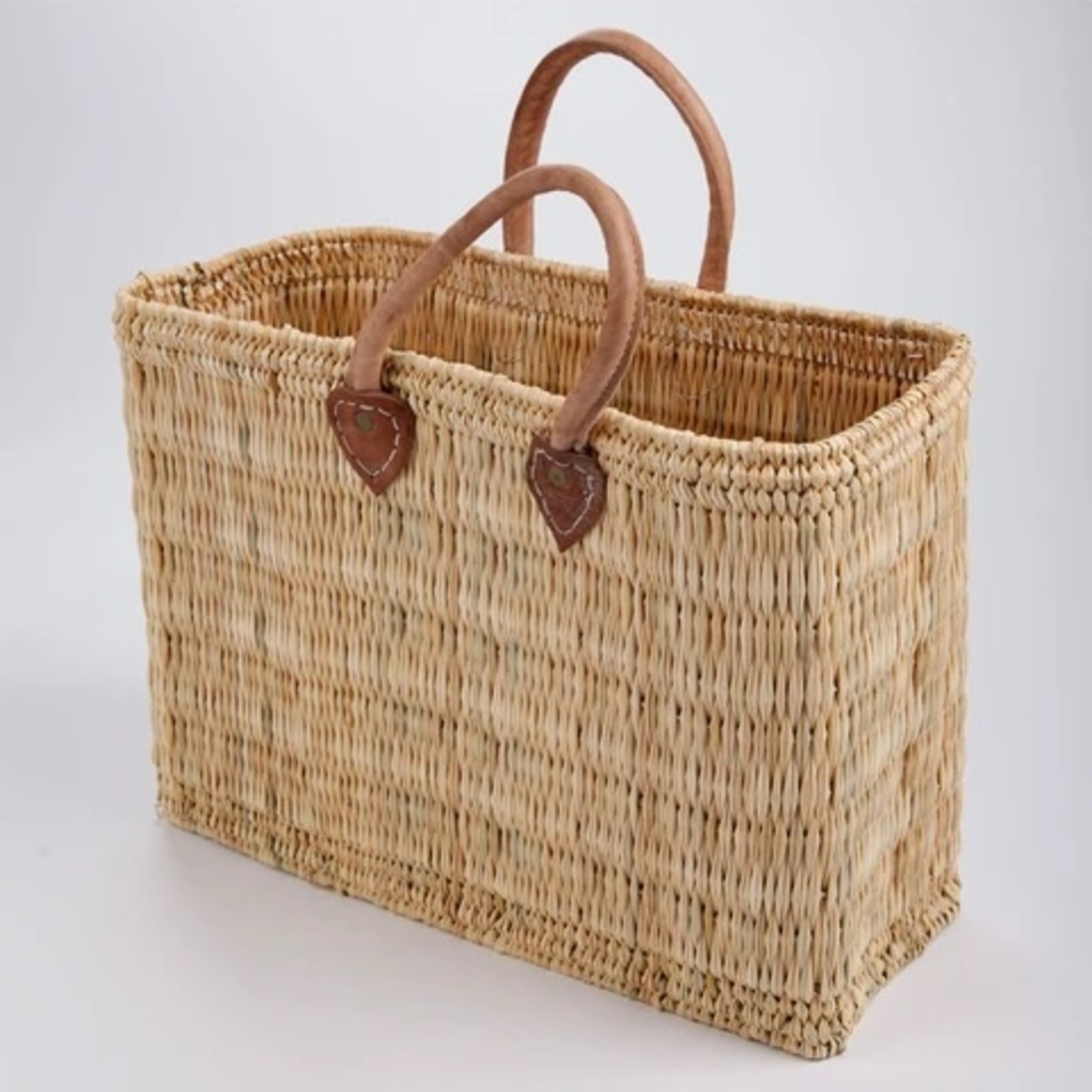 Extra Large Flat Weave French Market Tote (w/ short leather handles)