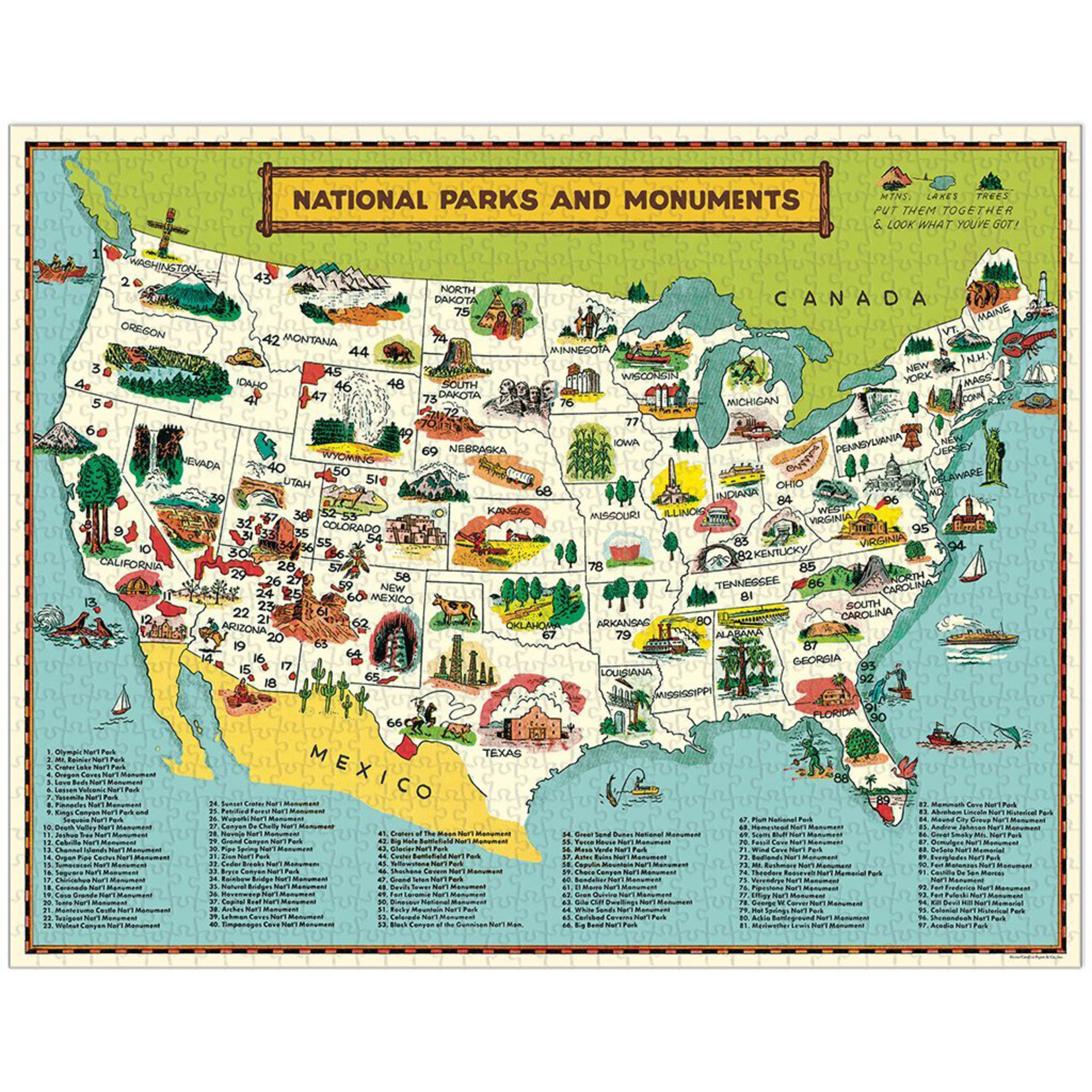 Cavallini & Co. CAVALLINI 1000 Piece Puzzle US National Parks Map