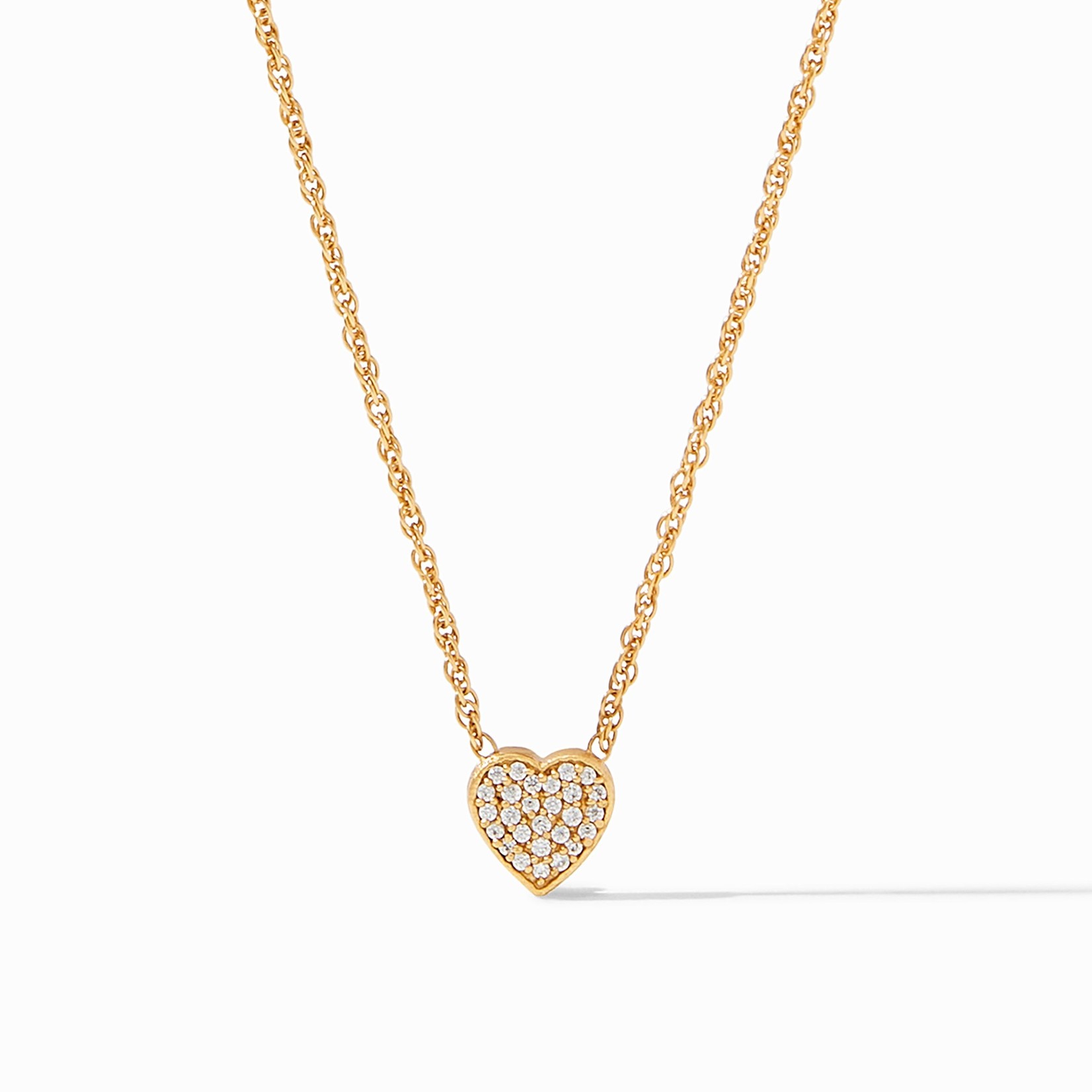 Julie Vos Heart Demi Pave Necklace Gold White Zirconia